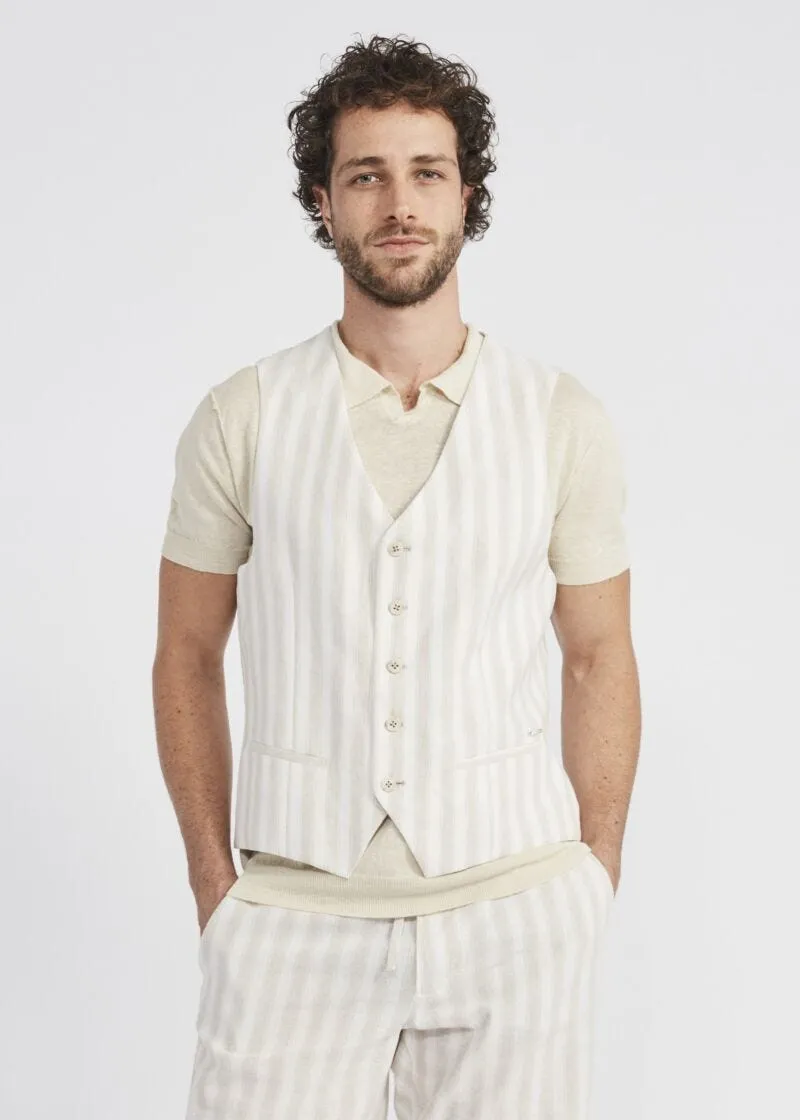 Gilet gessato in misto lino