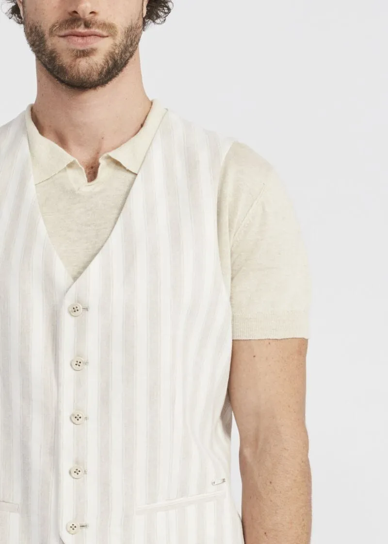 Gilet gessato in misto lino