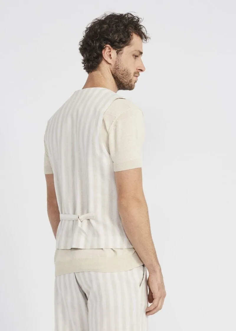 Gilet gessato in misto lino