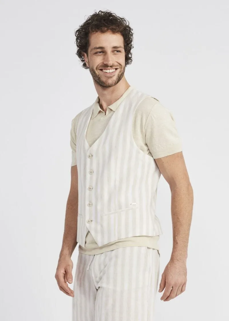 Gilet gessato in misto lino