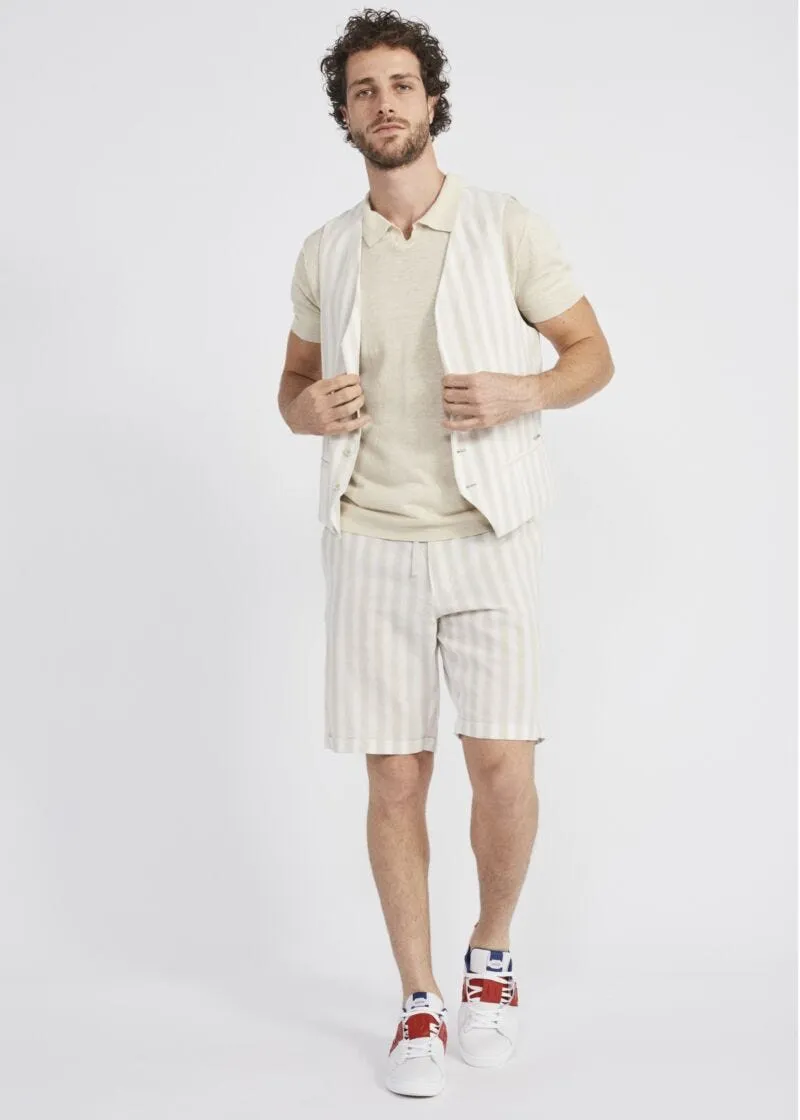 Gilet gessato in misto lino