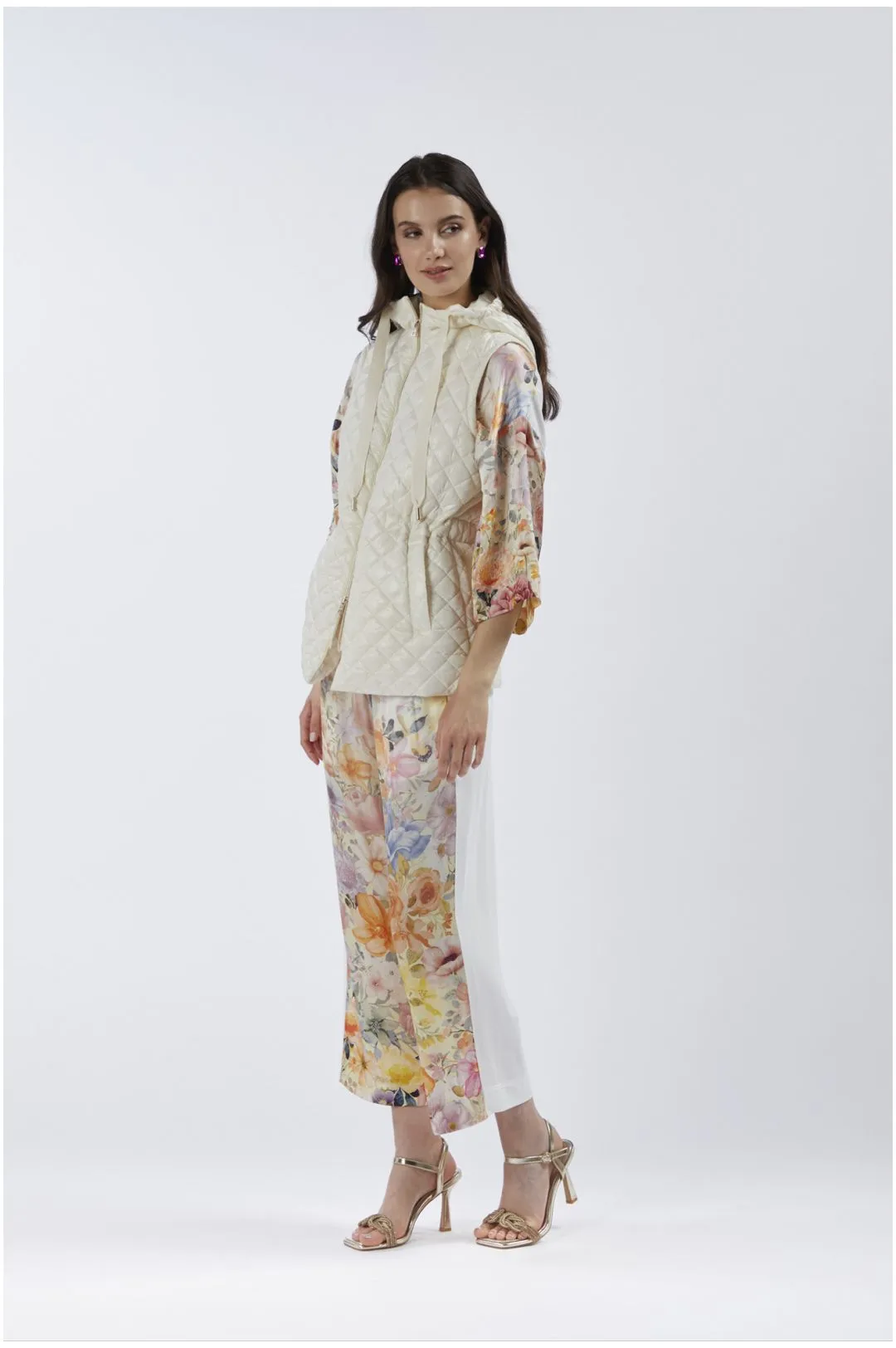 gilet imbottito con trapunta a rombi burro