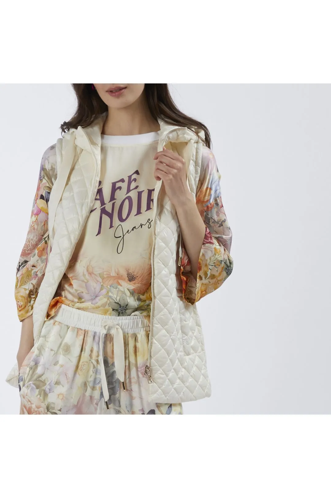 gilet imbottito con trapunta a rombi burro