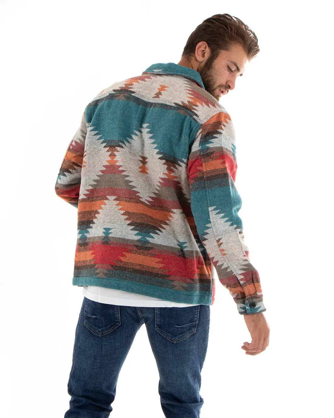 Giubbotto Uomo Con Colletto Shacket Azteco Camicione Etnico Multicolore GIOSAL-G3096A