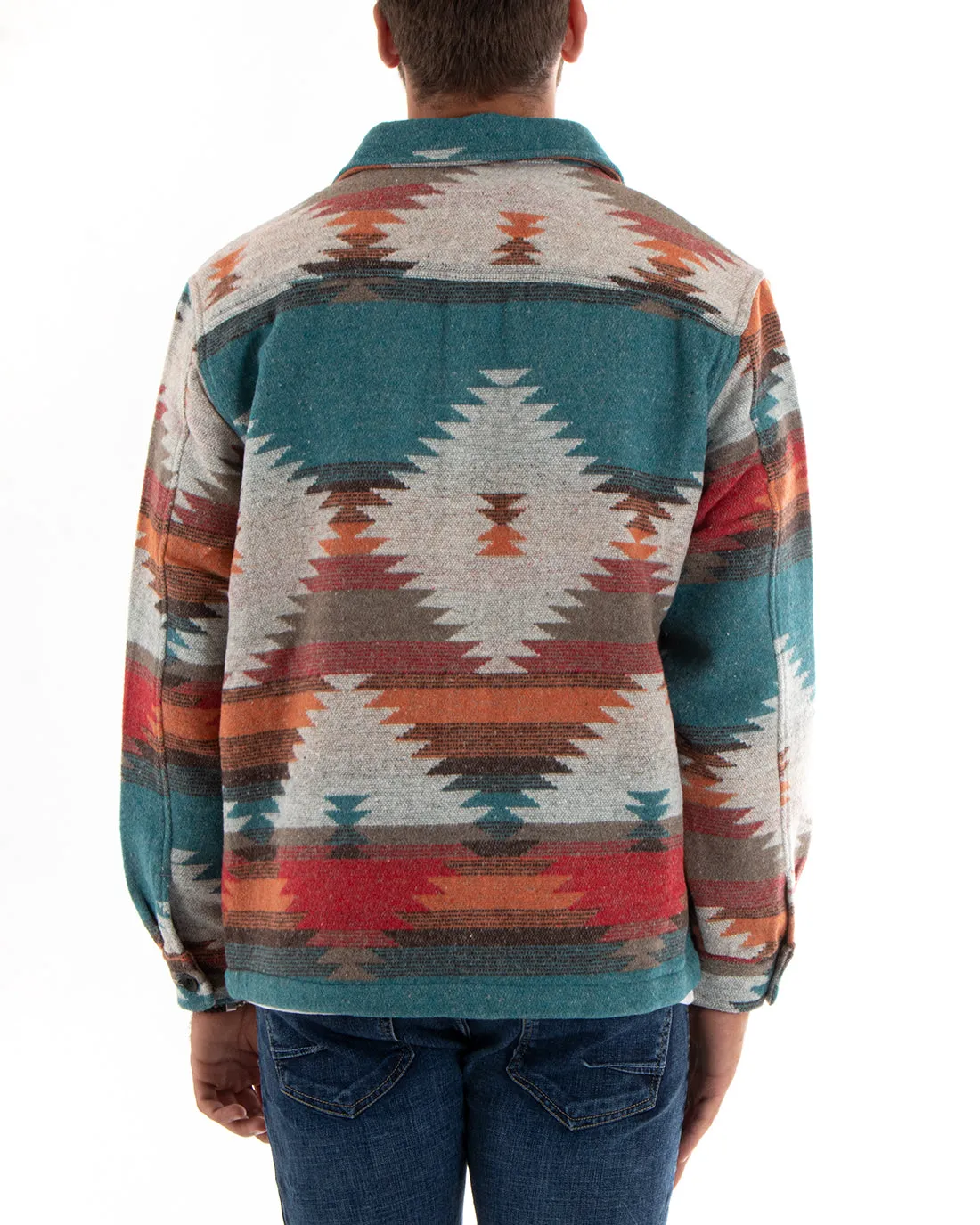 Giubbotto Uomo Con Colletto Shacket Azteco Camicione Etnico Multicolore GIOSAL-G3096A