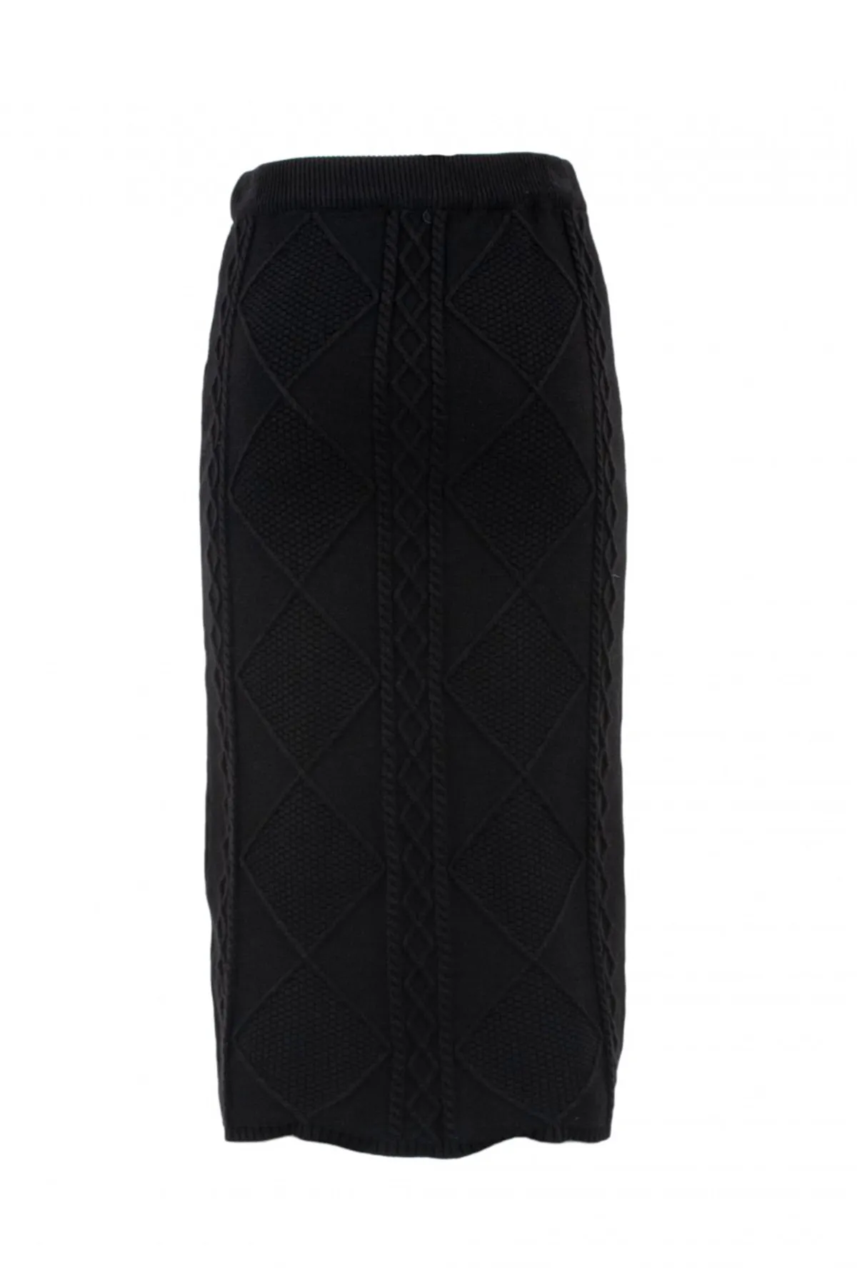 Gonna donna in lana lunga a trecce scollovita alta e dettagli micro strass