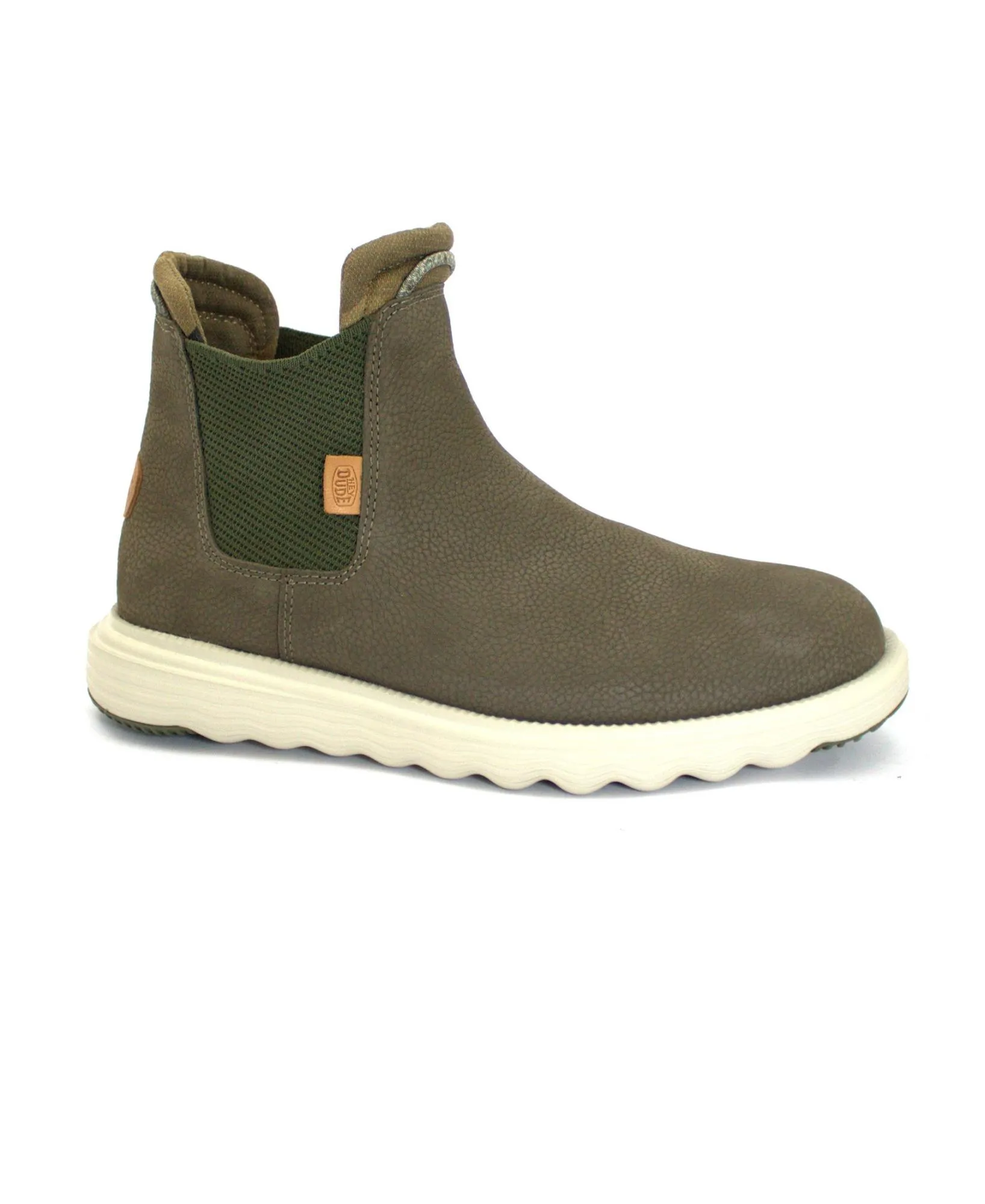 HEY DUDE BRANSON olive verde scarpe uomo stivaletti beatles elastici pelle nabuk impermeabili