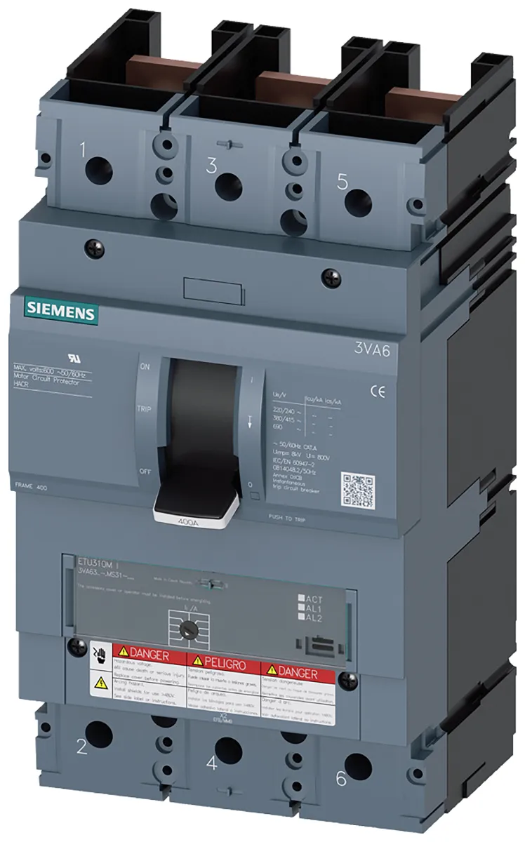 Interruttore automatico 3VA63251MS310AA0, 3P, 400A, 600V, Montaggio Guida DIN