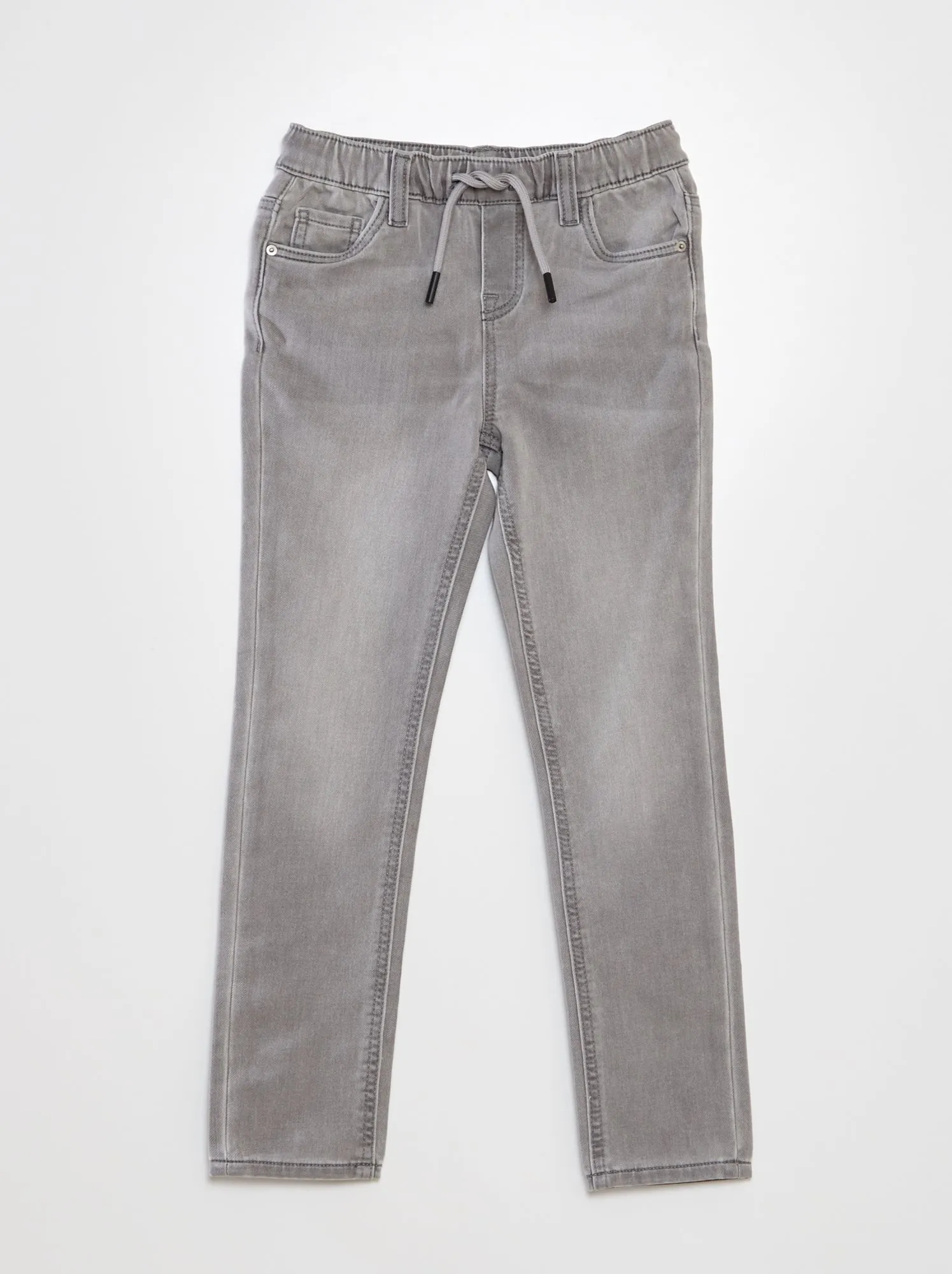Jeans con vita elasticizzata e cordoncini - GRIGIO