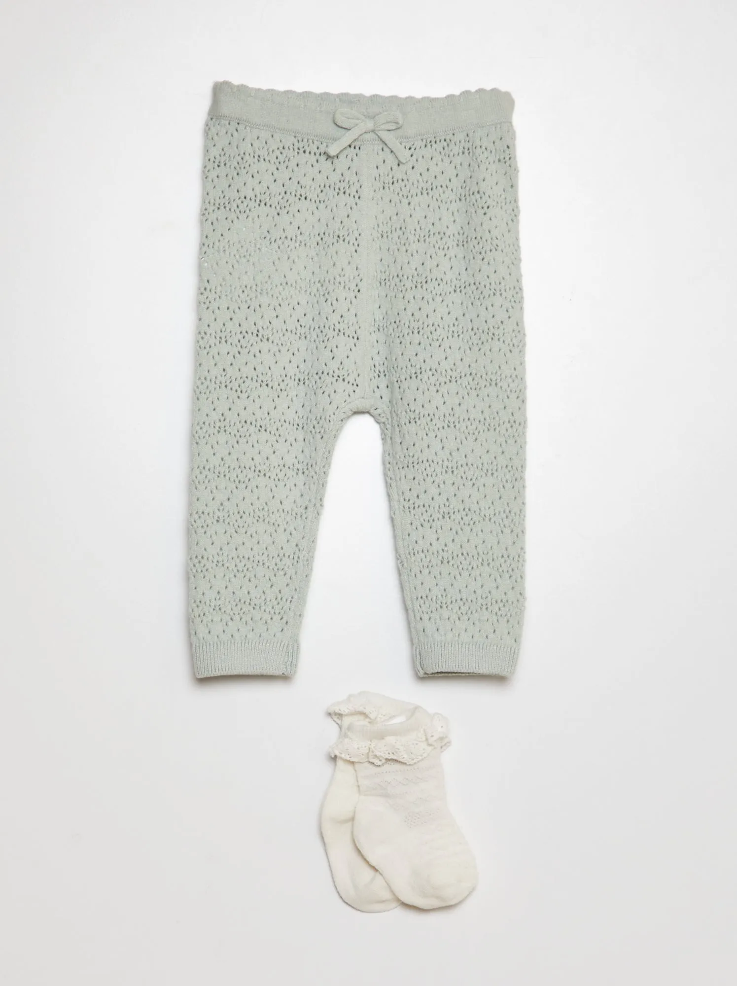 Leggings lavorati a maglia + calzini con ricami - BLU