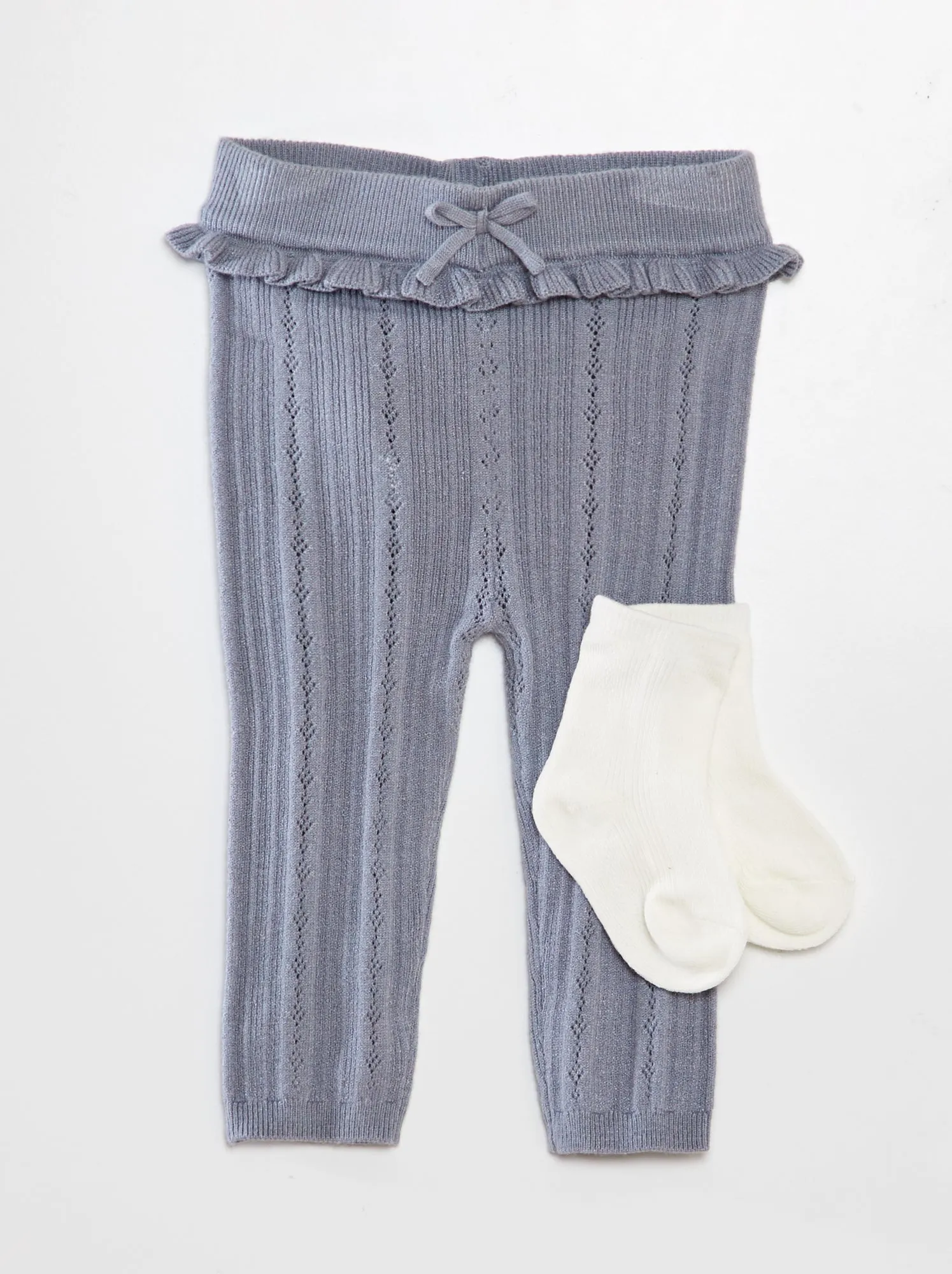 Leggings lavorati a maglia traforata + calzini - BLU