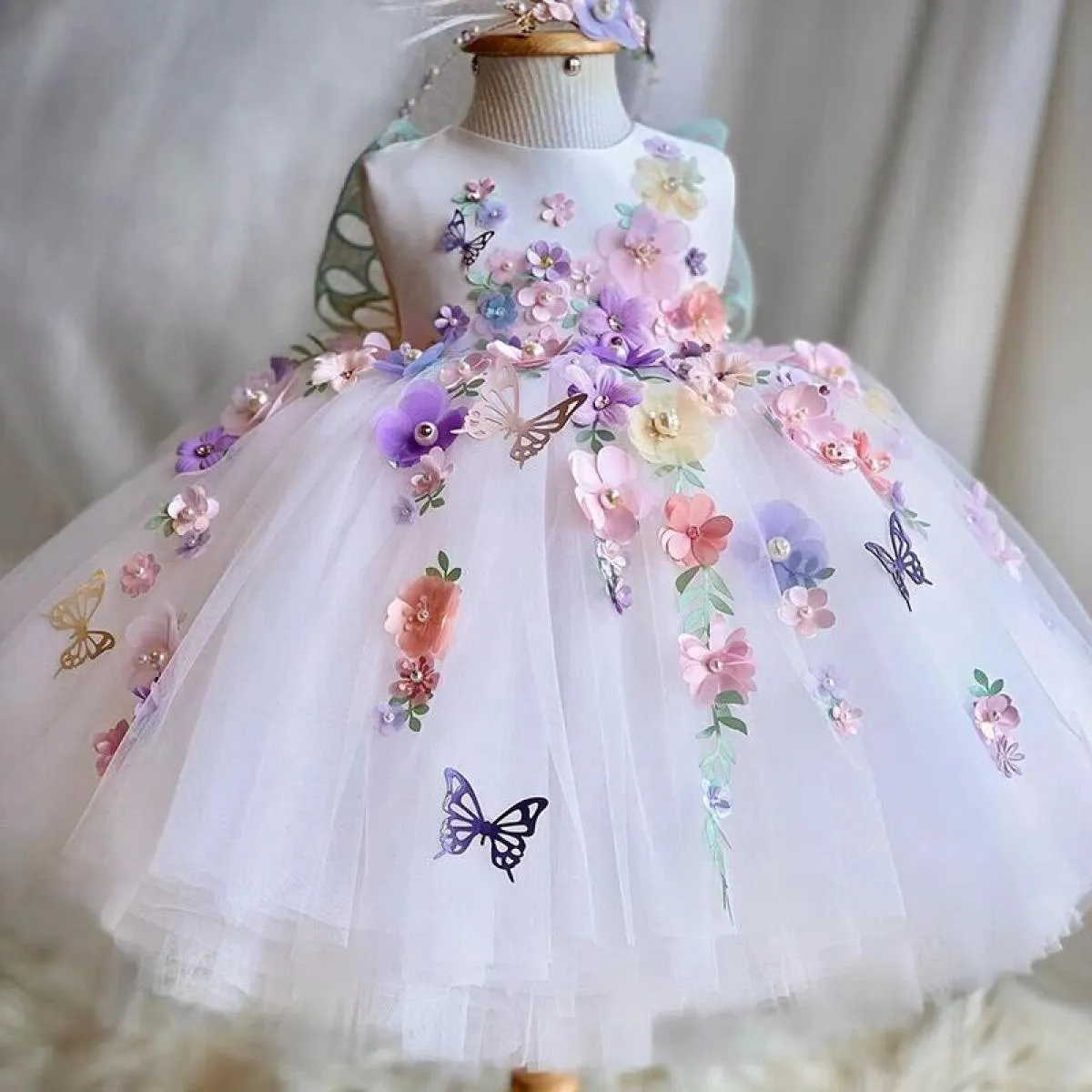 Lussuoso ed elegante abito da principessa per ragazza di fiori in rete abito soffice natalizio formale festa di compleanno per r