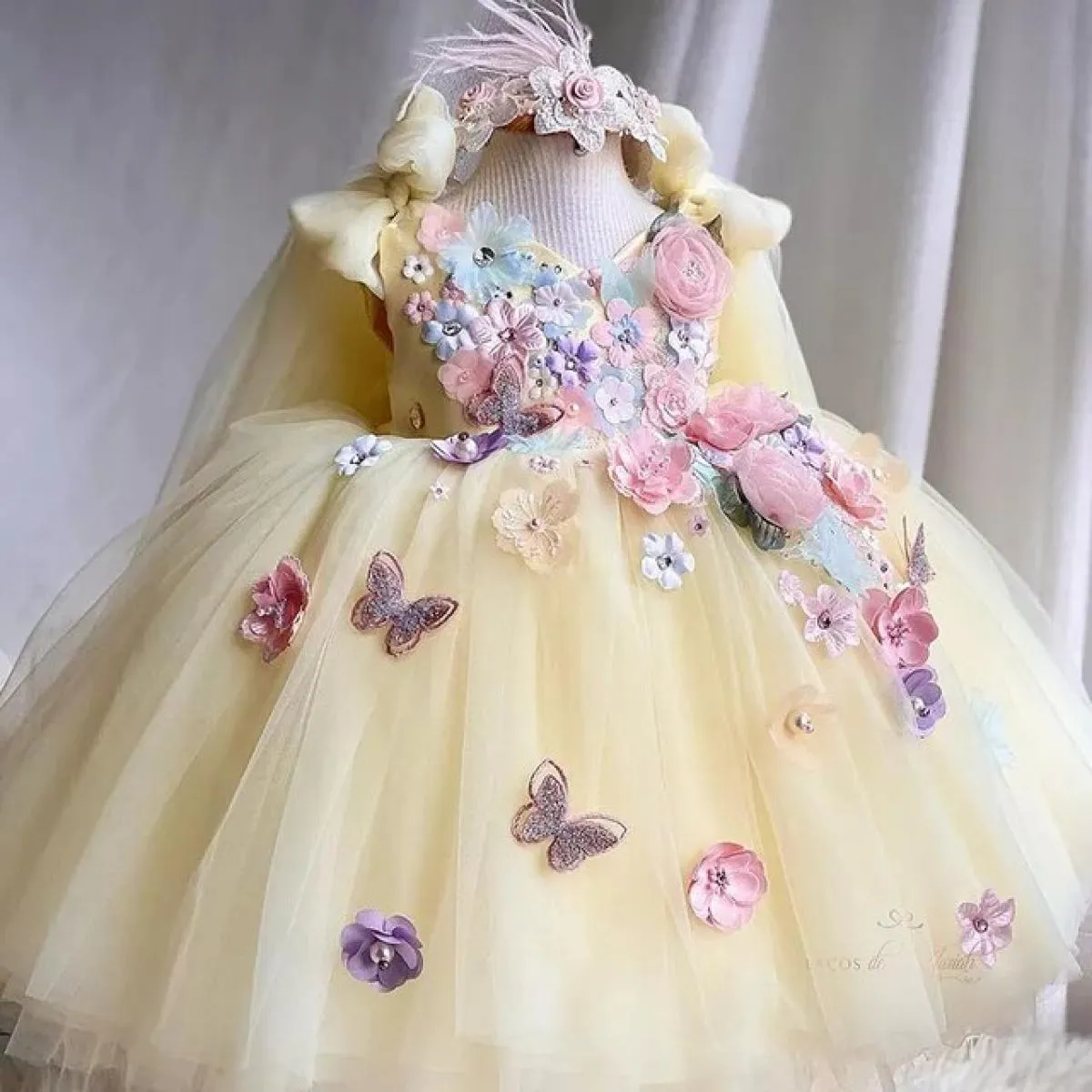 Lussuoso ed elegante abito da principessa per ragazza di fiori in rete abito soffice natalizio formale festa di compleanno per r
