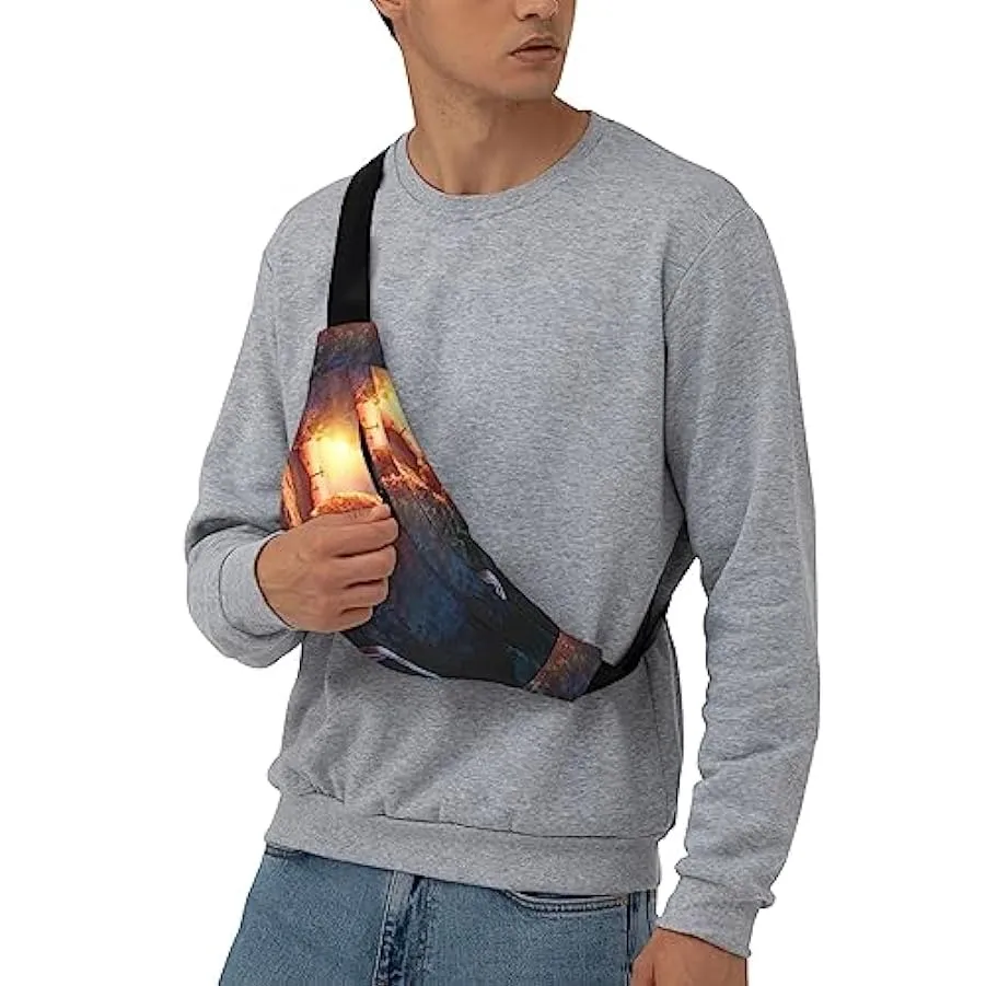 Marsupio per uomo donna borsa a tracolla Sunrise vuota stampa marsupio per allenamento sport viaggio, Come nella foto, Taglia un