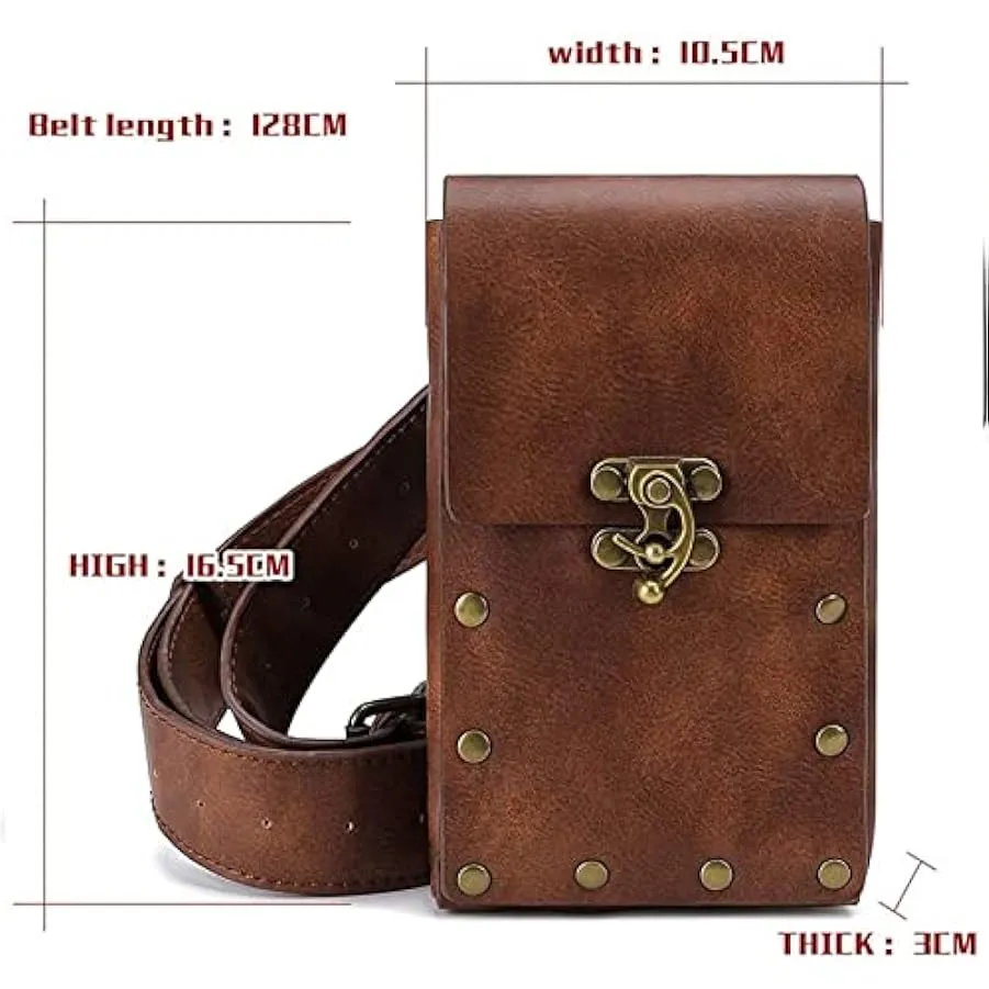 Marsupio Vintage da Donna Medievale, Marsupio Steampunk in Pelle Pu Marsupio Regolabile Retro Marsupio con Bottoni Rivetti Borsa