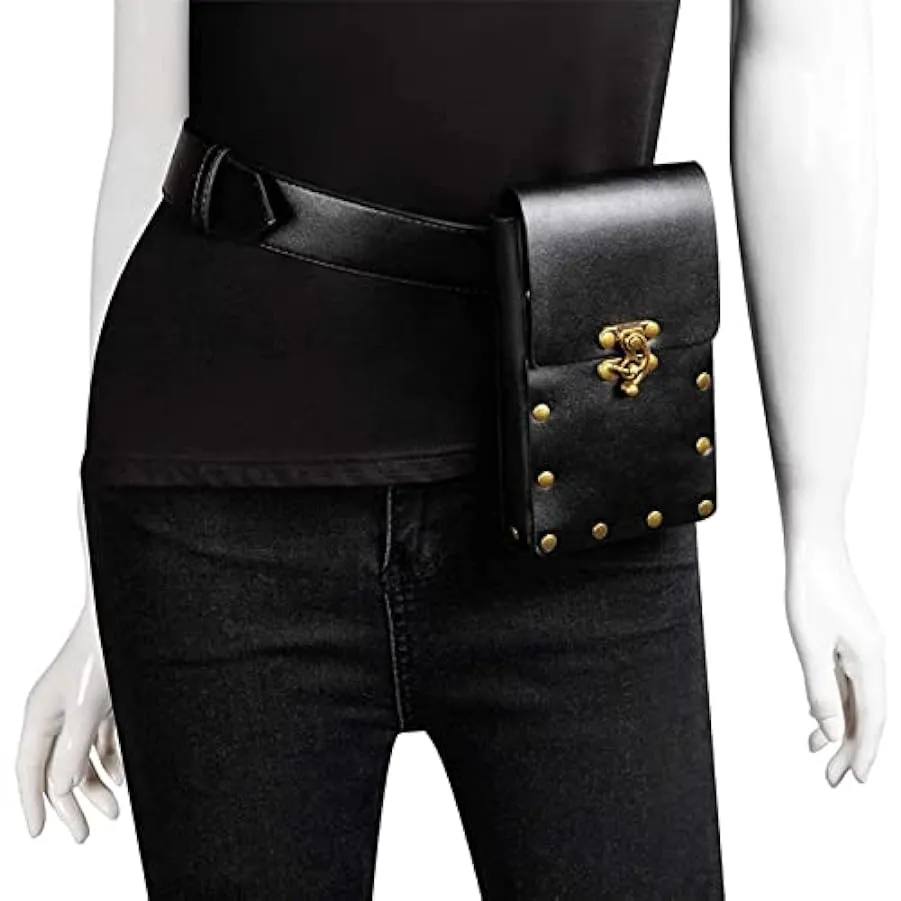Marsupio Vintage da Donna Medievale, Marsupio Steampunk in Pelle Pu Marsupio Regolabile Retro Marsupio con Bottoni Rivetti Borsa