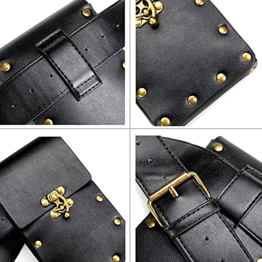 Marsupio Vintage da Donna Medievale, Marsupio Steampunk in Pelle Pu Marsupio Regolabile Retro Marsupio con Bottoni Rivetti Borsa