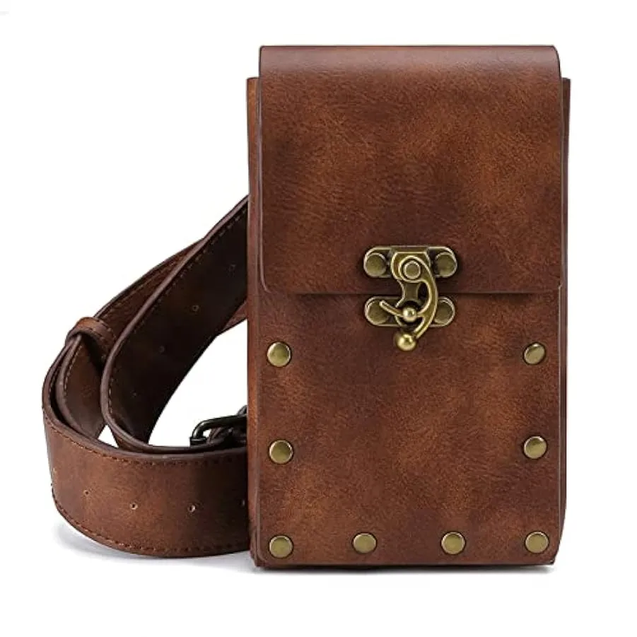 Marsupio Vintage da Donna Medievale, Marsupio Steampunk in Pelle Pu Marsupio Regolabile Retro Marsupio con Bottoni Rivetti Borsa