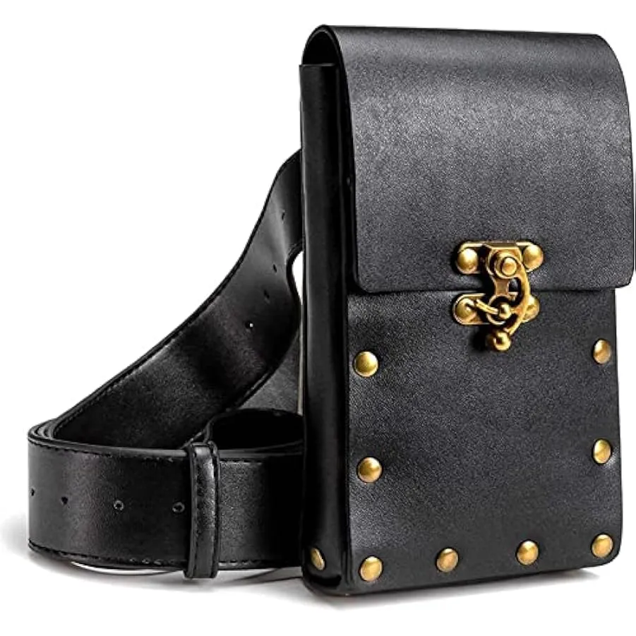 Marsupio Vintage da Donna Medievale, Marsupio Steampunk in Pelle Pu Marsupio Regolabile Retro Marsupio con Bottoni Rivetti Borsa