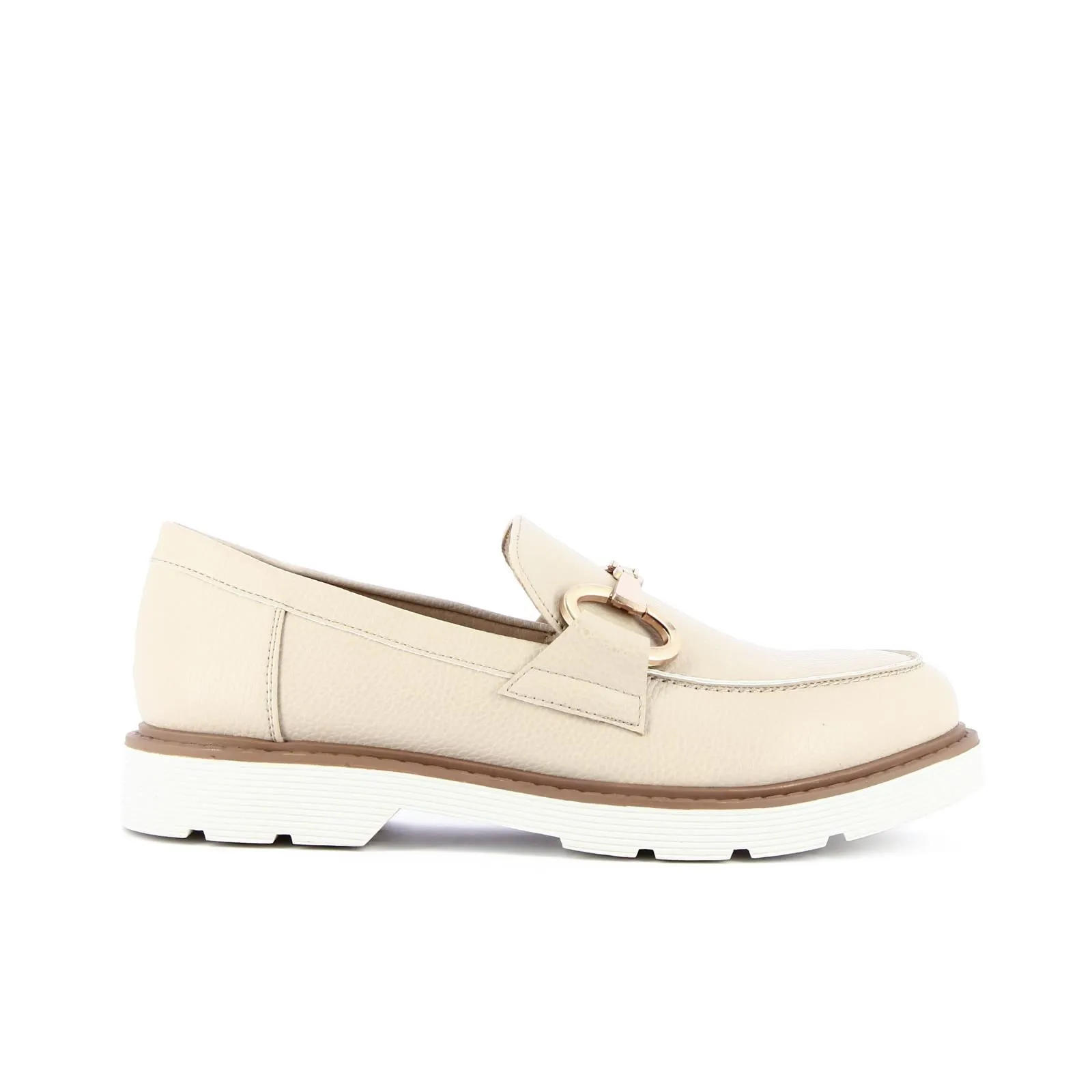 Mocassini beige con morsetto dorato