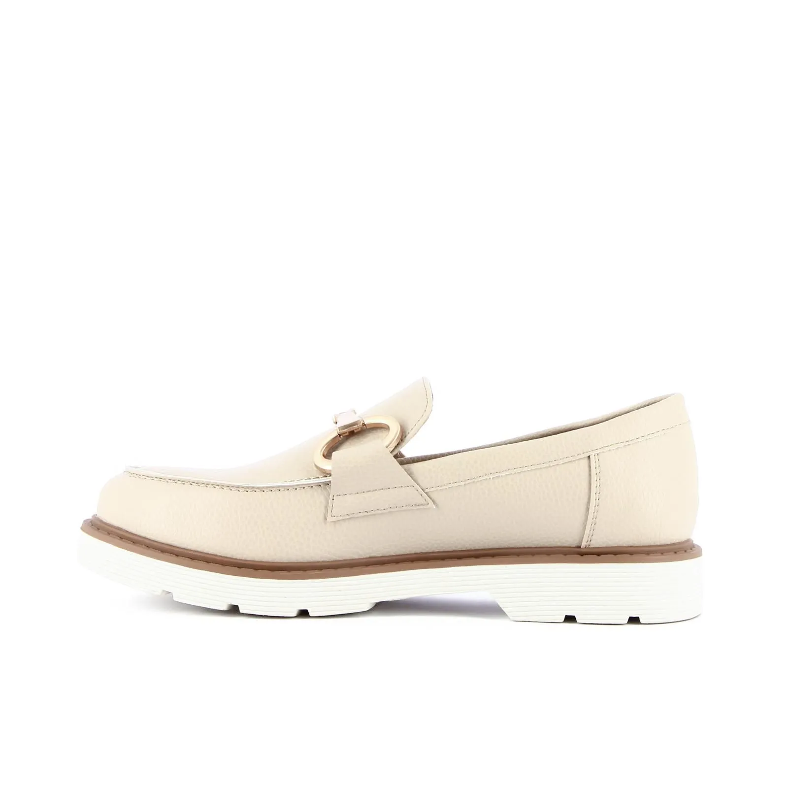 Mocassini beige con morsetto dorato