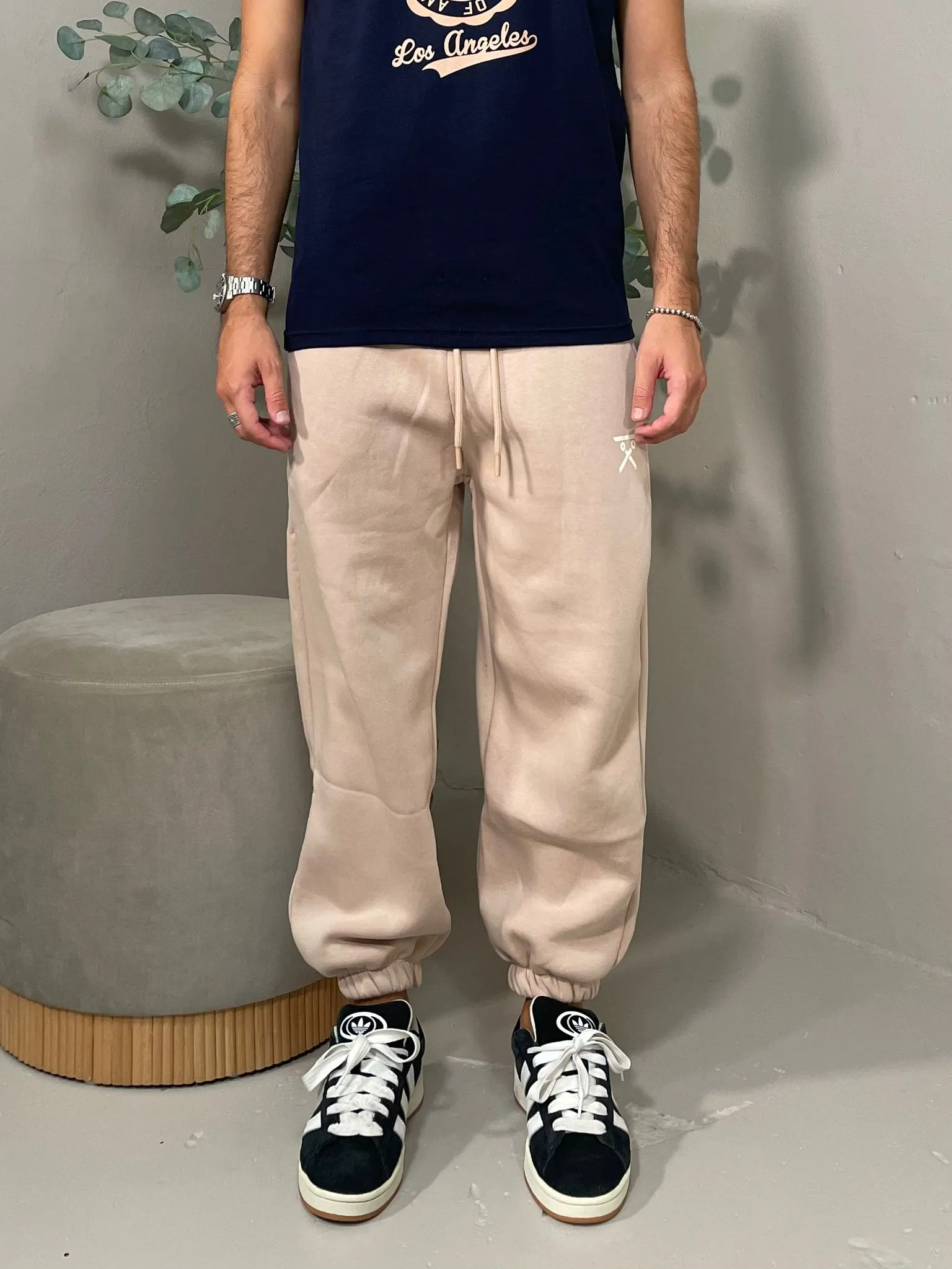 Pantalone Felpa Logo Beige