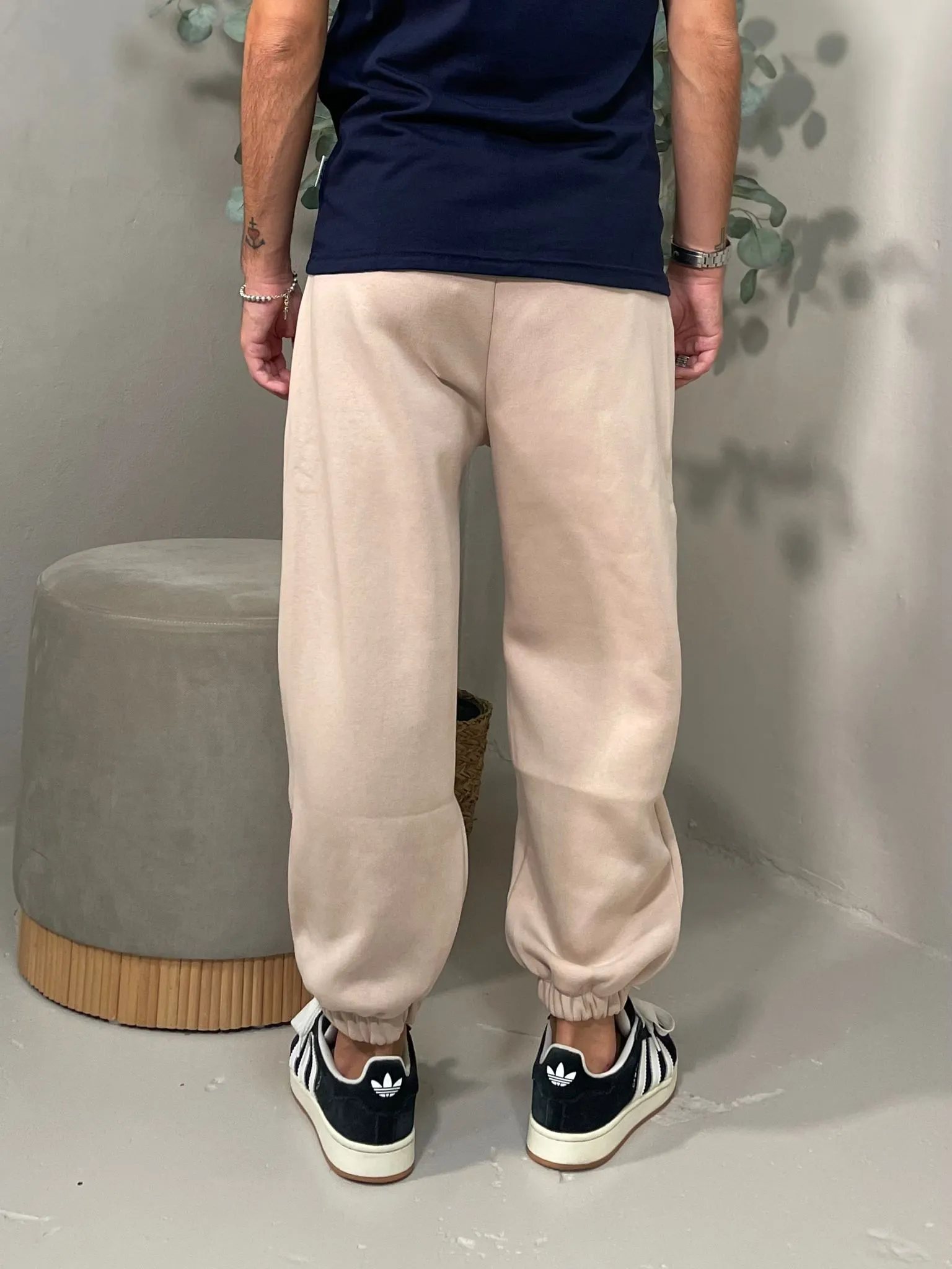 Pantalone Felpa Logo Beige