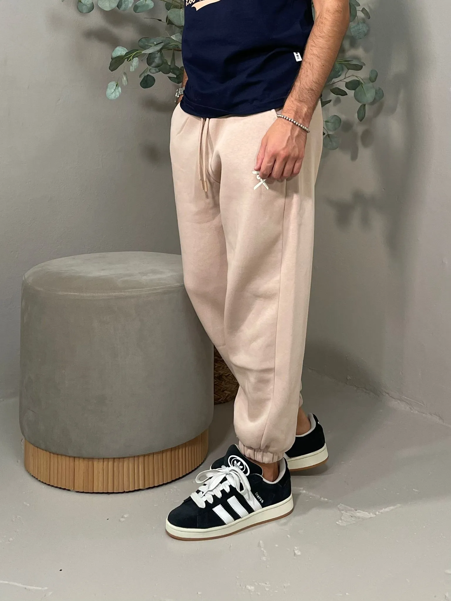 Pantalone Felpa Logo Beige