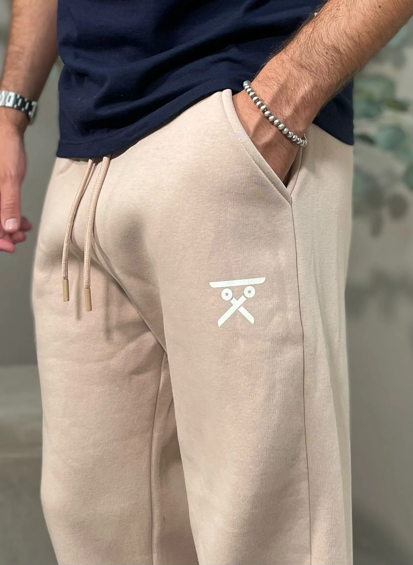 Pantalone Felpa Logo Beige