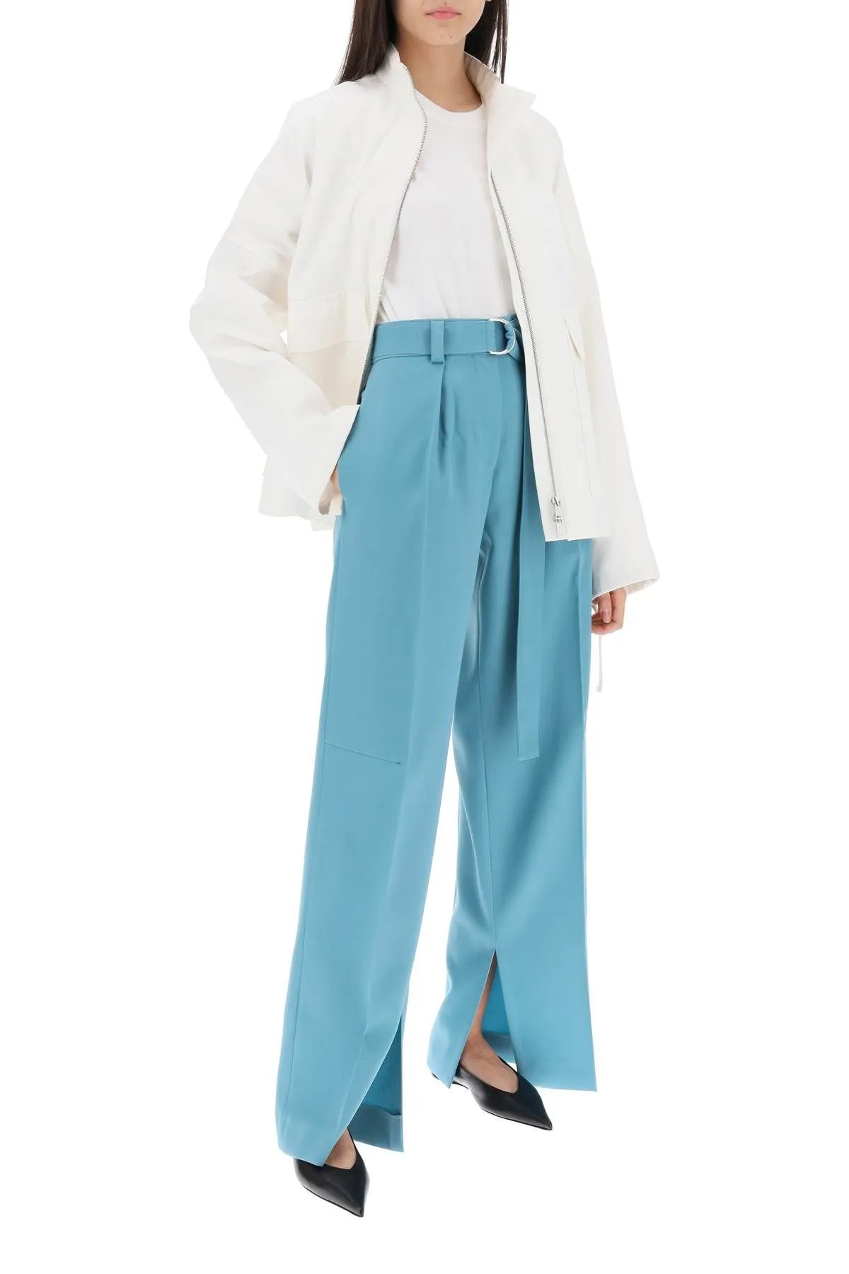 Pantaloni a gamba ampia in fresco lana