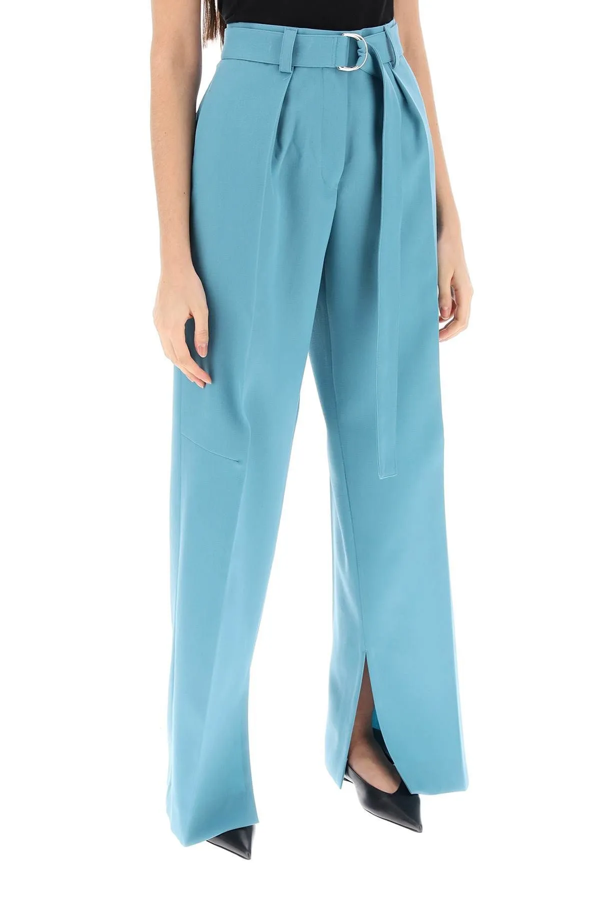 Pantaloni a gamba ampia in fresco lana
