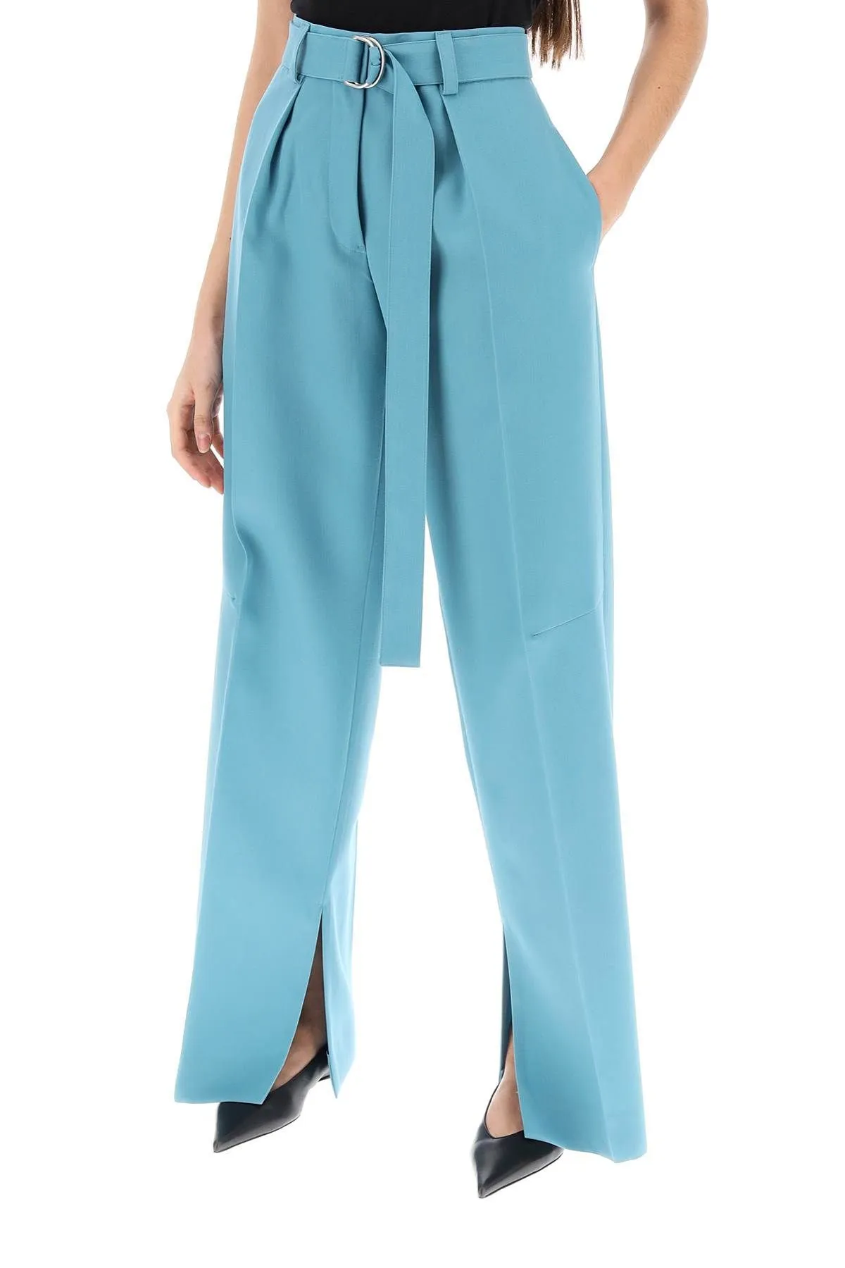 Pantaloni a gamba ampia in fresco lana