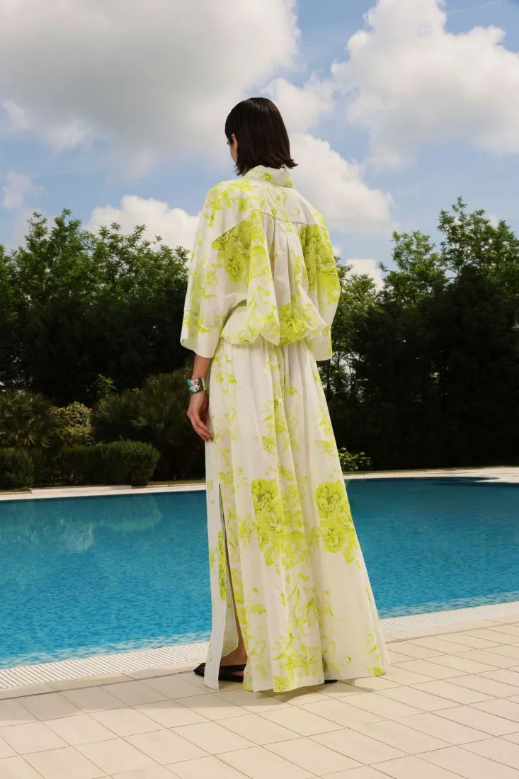 Pantaloni a palazzo floreali in puro cotone con coulisse