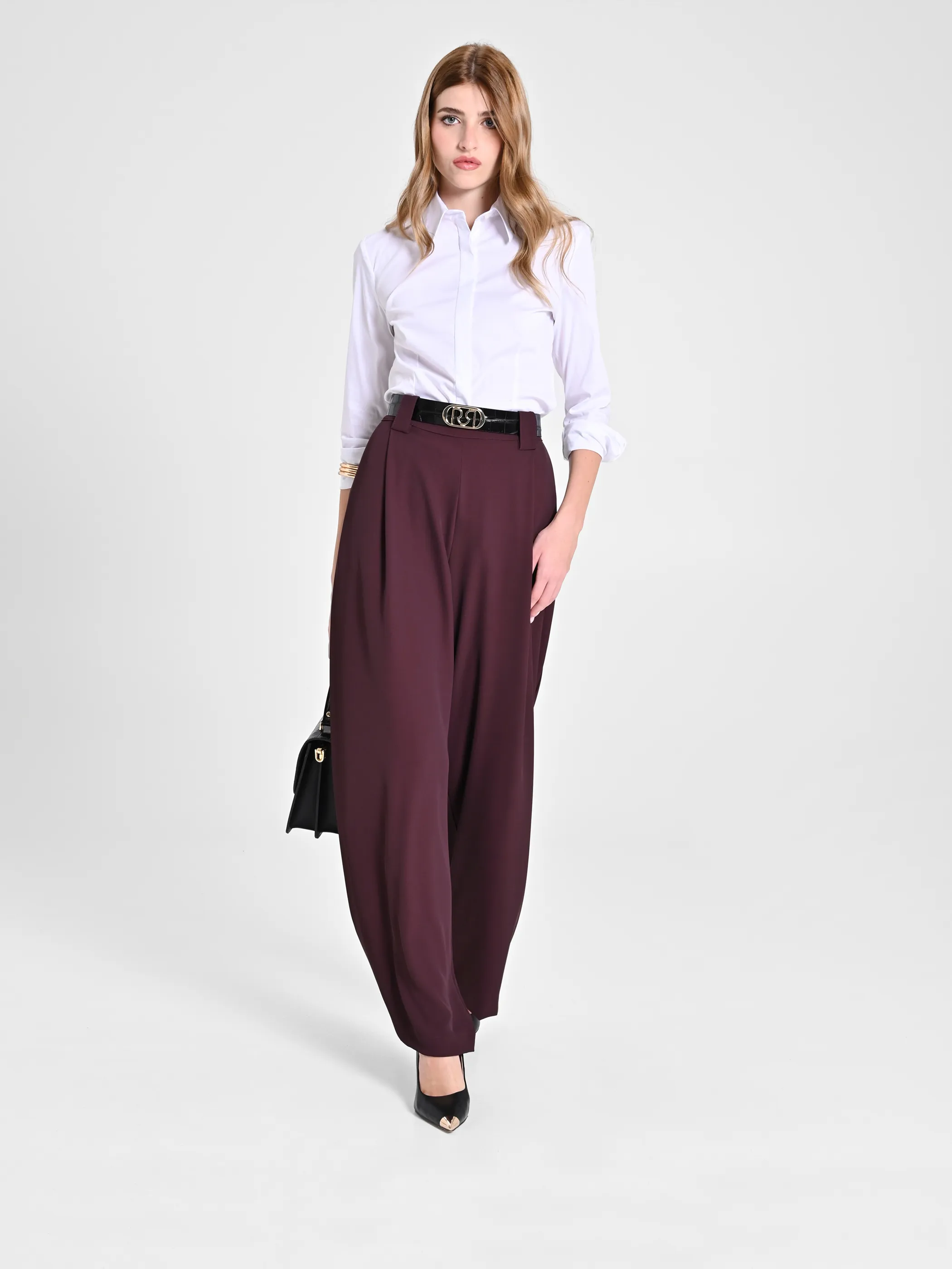      Pantaloni ampi color Melanzana     
