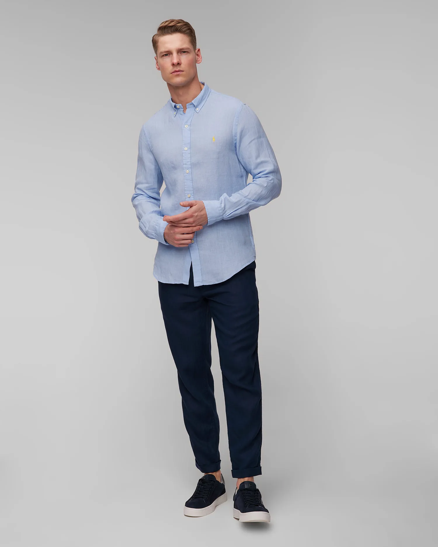 Pantaloni blu scuro in lino da uomo Polo Ralph Lauren 710940611-410