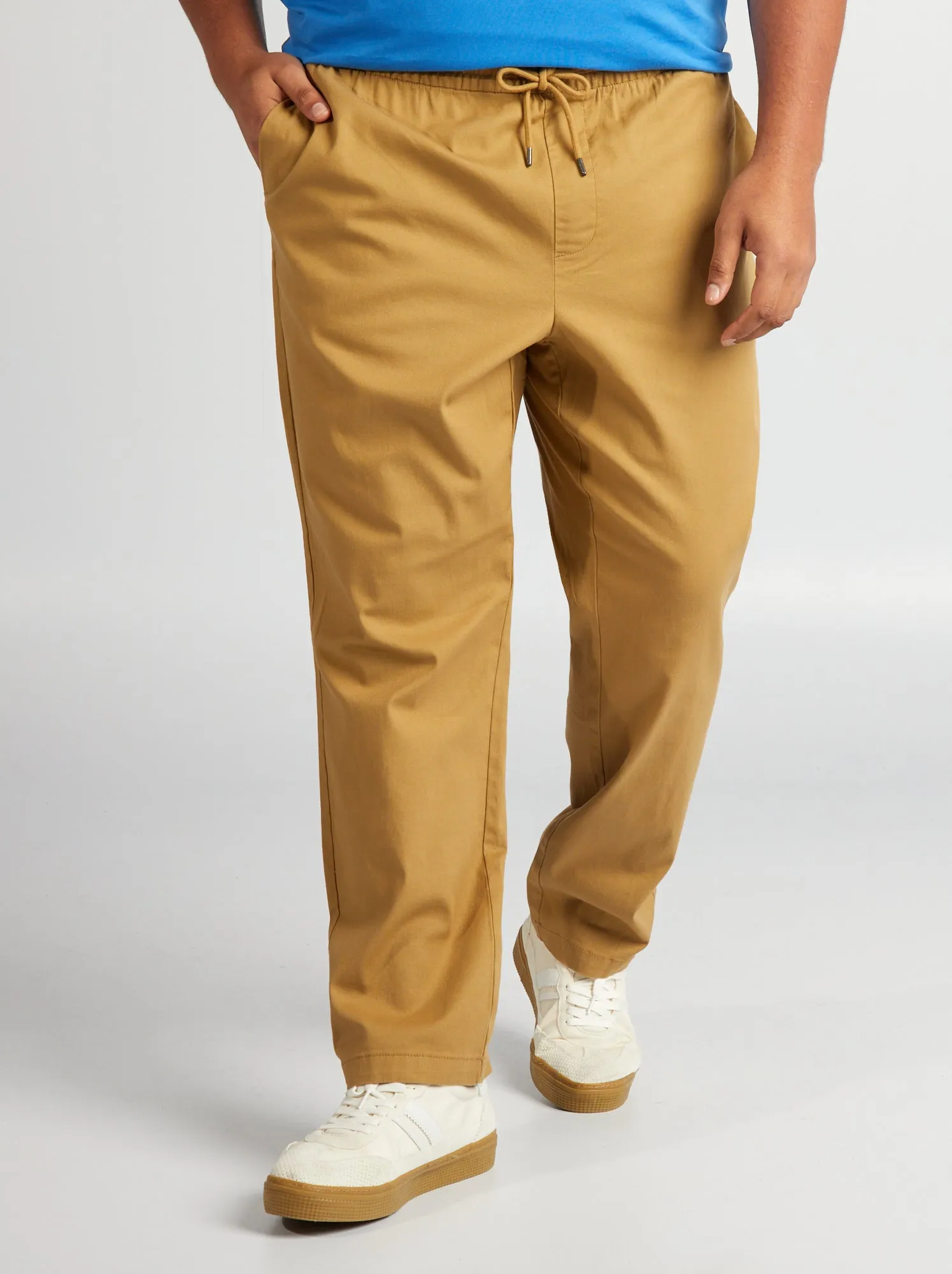 Pantaloni chino con vita elasticizzata - VERDE