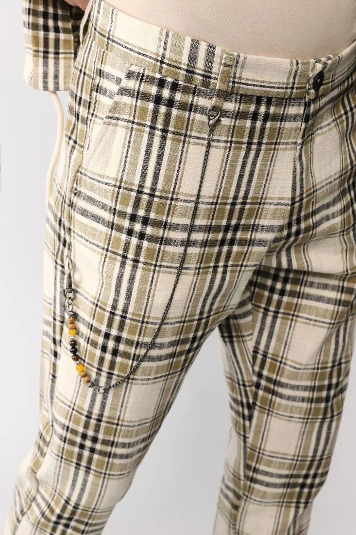 Pantaloni straight a quadri con catena