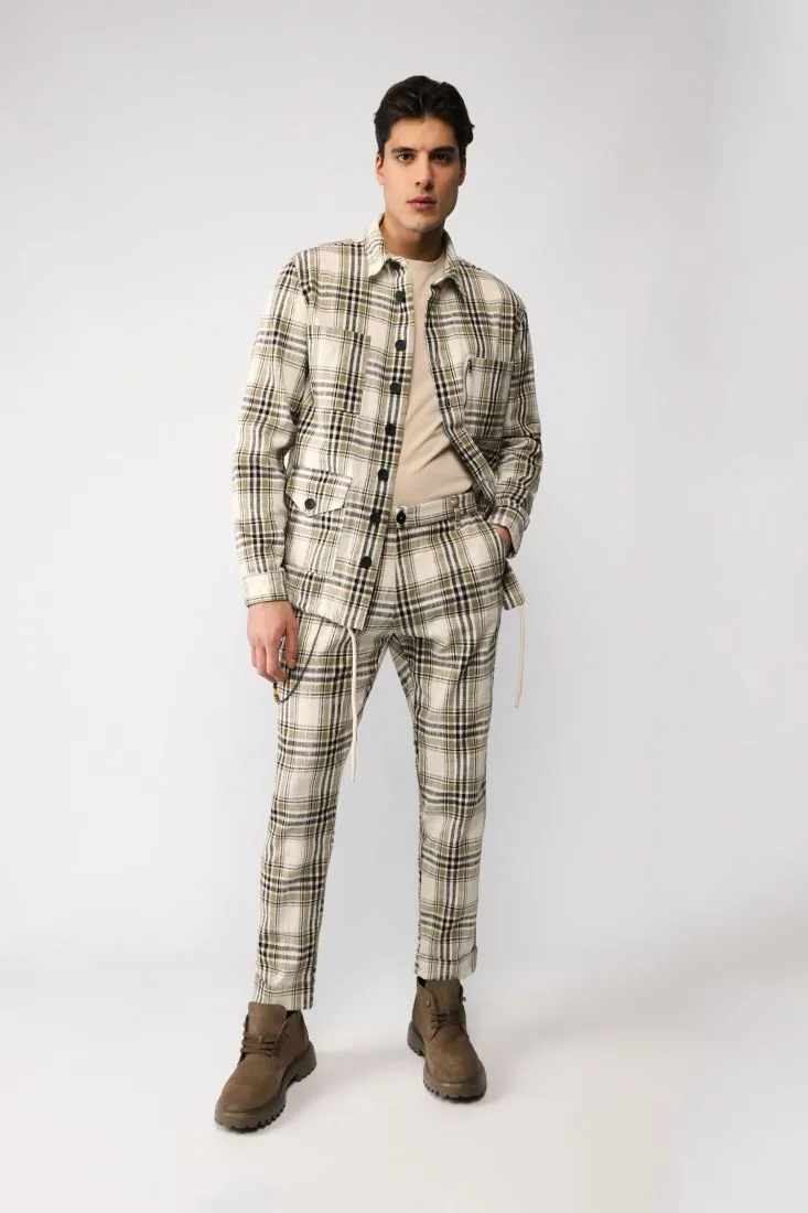 Pantaloni straight a quadri con catena