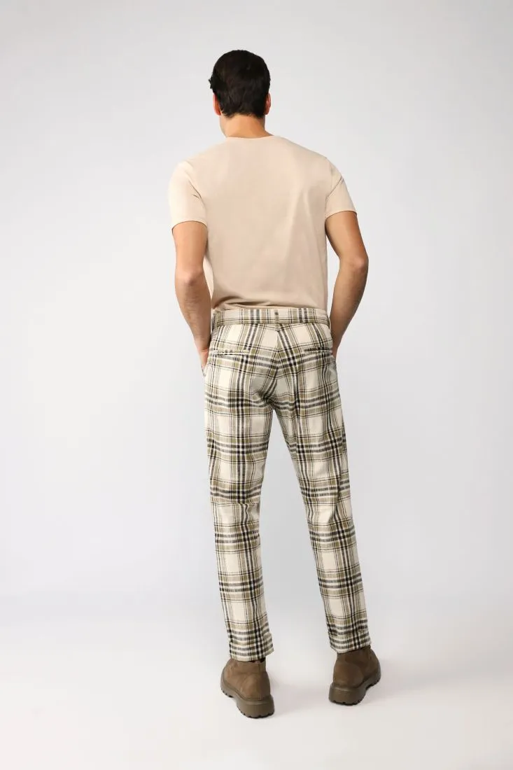 Pantaloni straight a quadri con catena