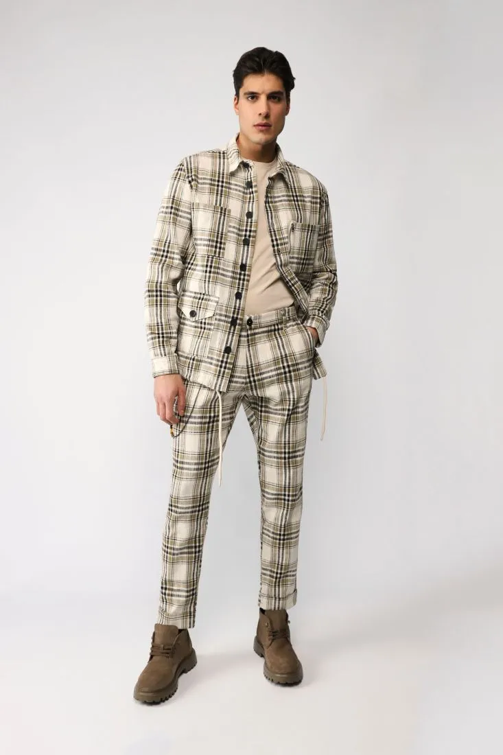 Pantaloni straight a quadri con catena