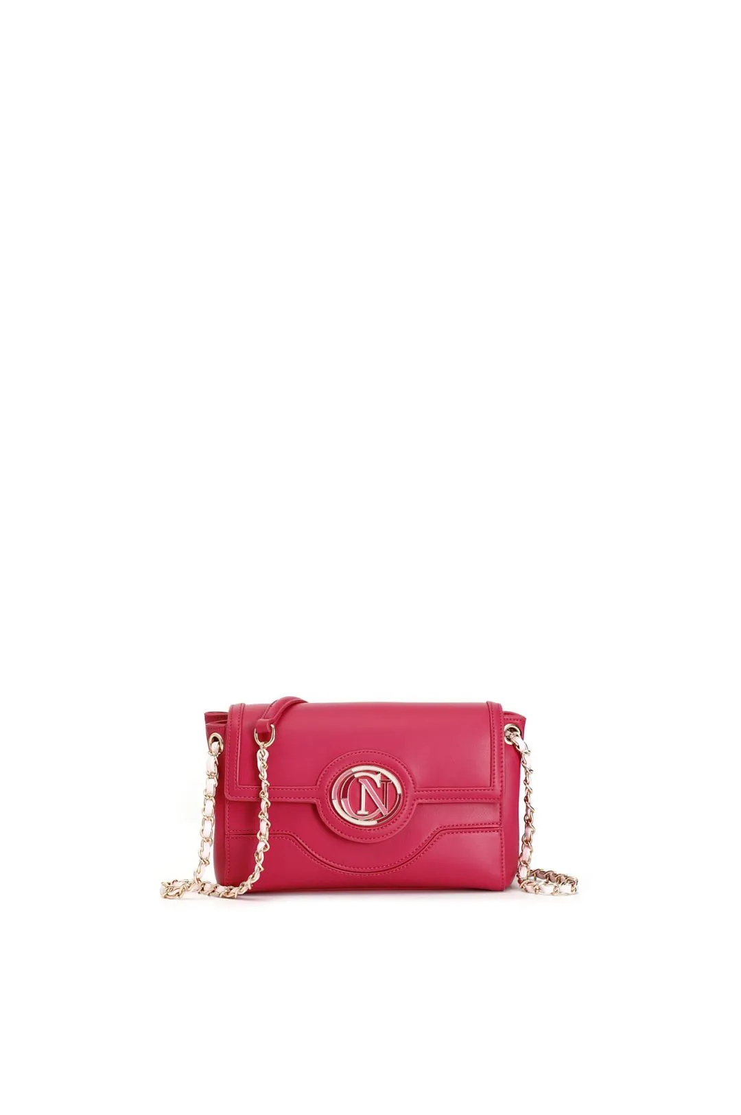 pattina con logo ovale smaltato e catena infilata fuxia