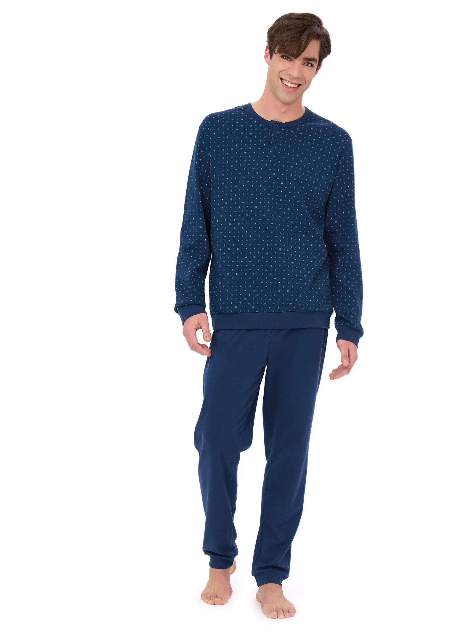 Pigiama a serafino in interlock di caldo cotone  - Fant. Insignia Blue