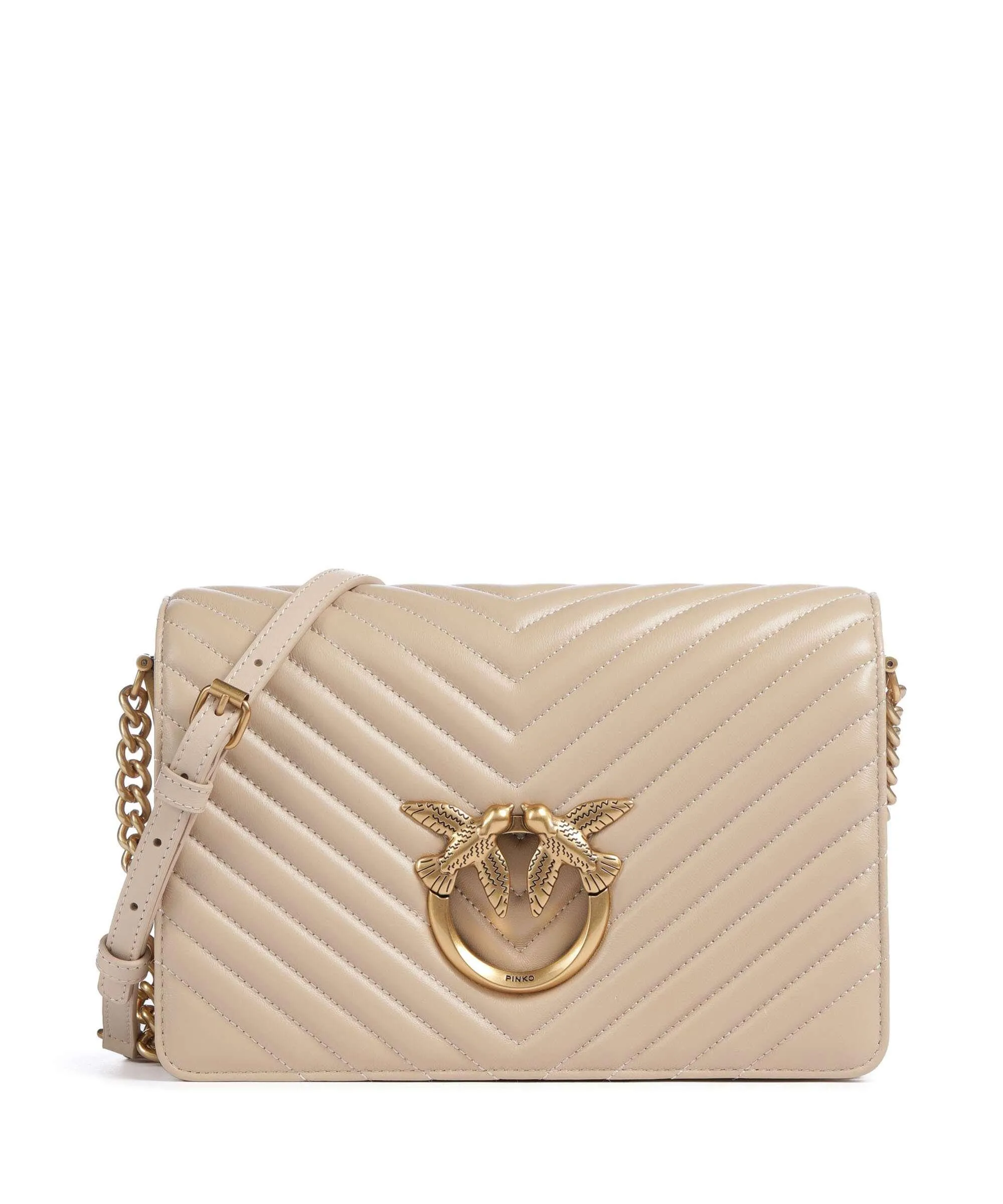  Pinko Love Click Classic Borsa a tracolla pelle di pecora beige  
