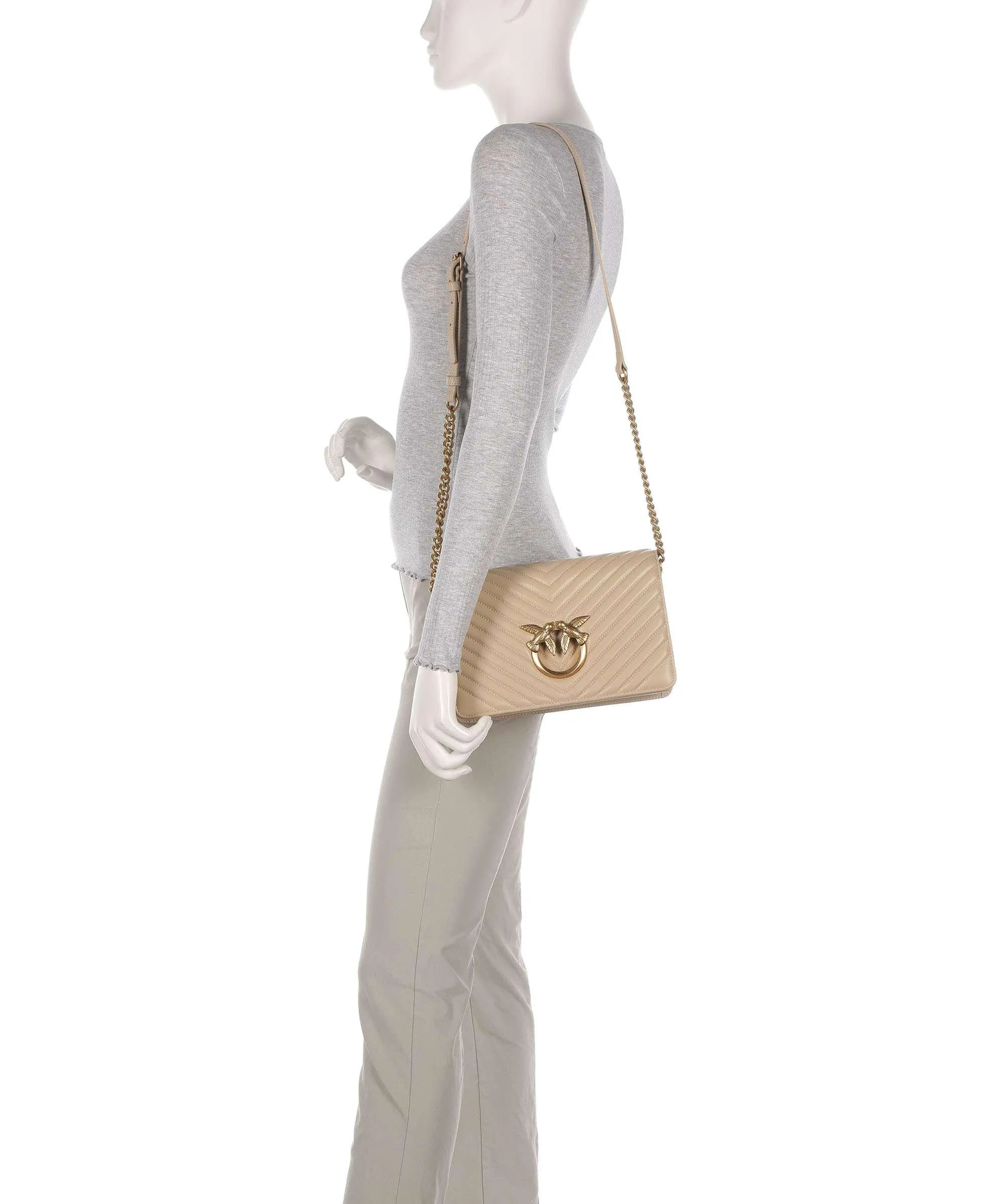  Pinko Love Click Classic Borsa a tracolla pelle di pecora beige  