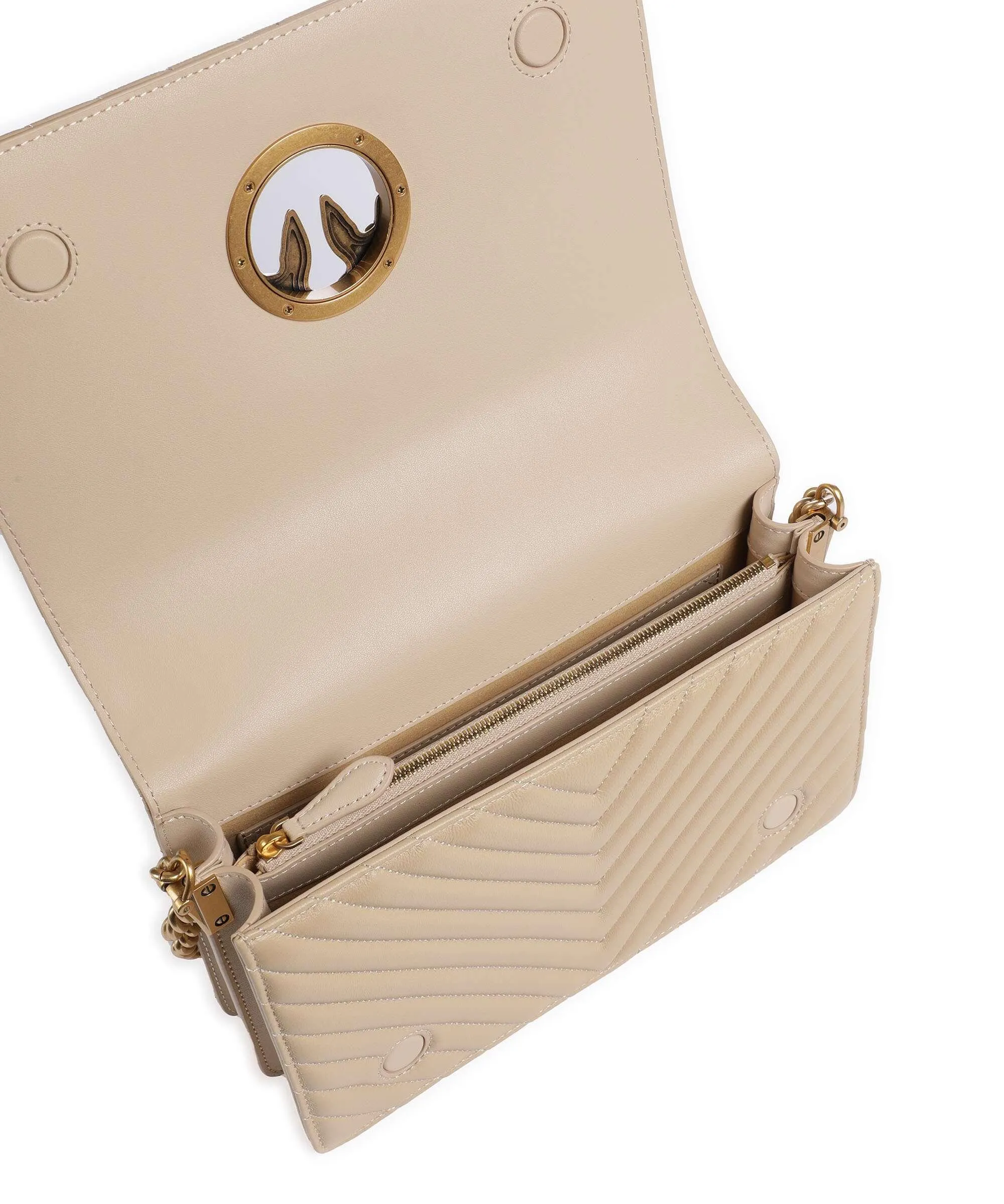  Pinko Love Click Classic Borsa a tracolla pelle di pecora beige  