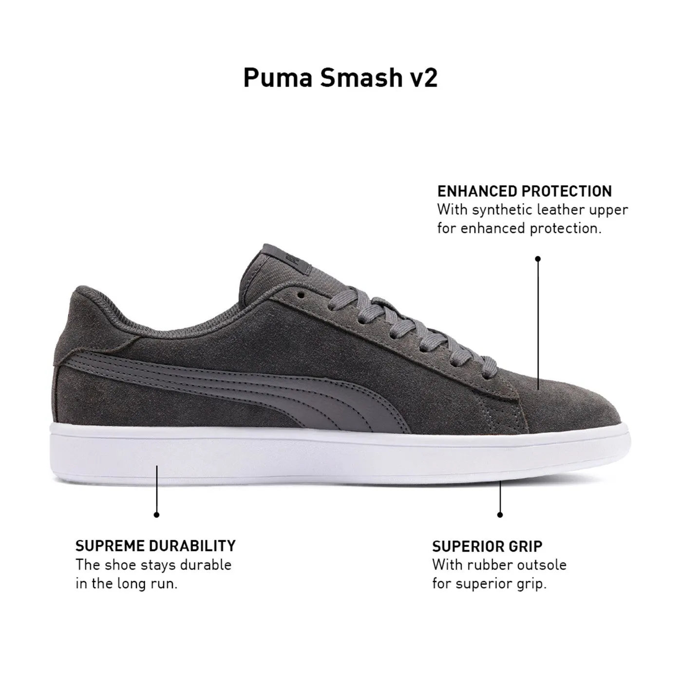 Puma men's low sneakers Smash v2 364989 32 castlerock-black-white