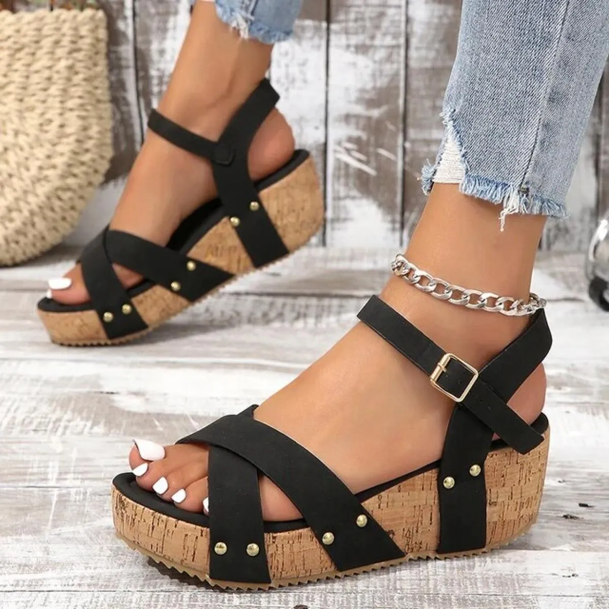 Sandali con zeppa alla moda da donna 2023 Sandali gladiatore con piattaforma estiva per donna Sandali da spiaggia antiscivolo co