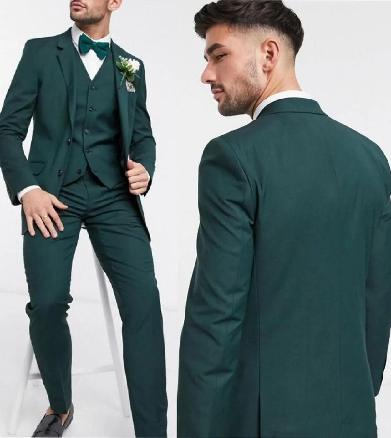 Smoking da sposo verde scuro a due bottoni su misura Groomsmen Abiti da uomo slim fit da uomo giacca  pantaloni  gilet Costu