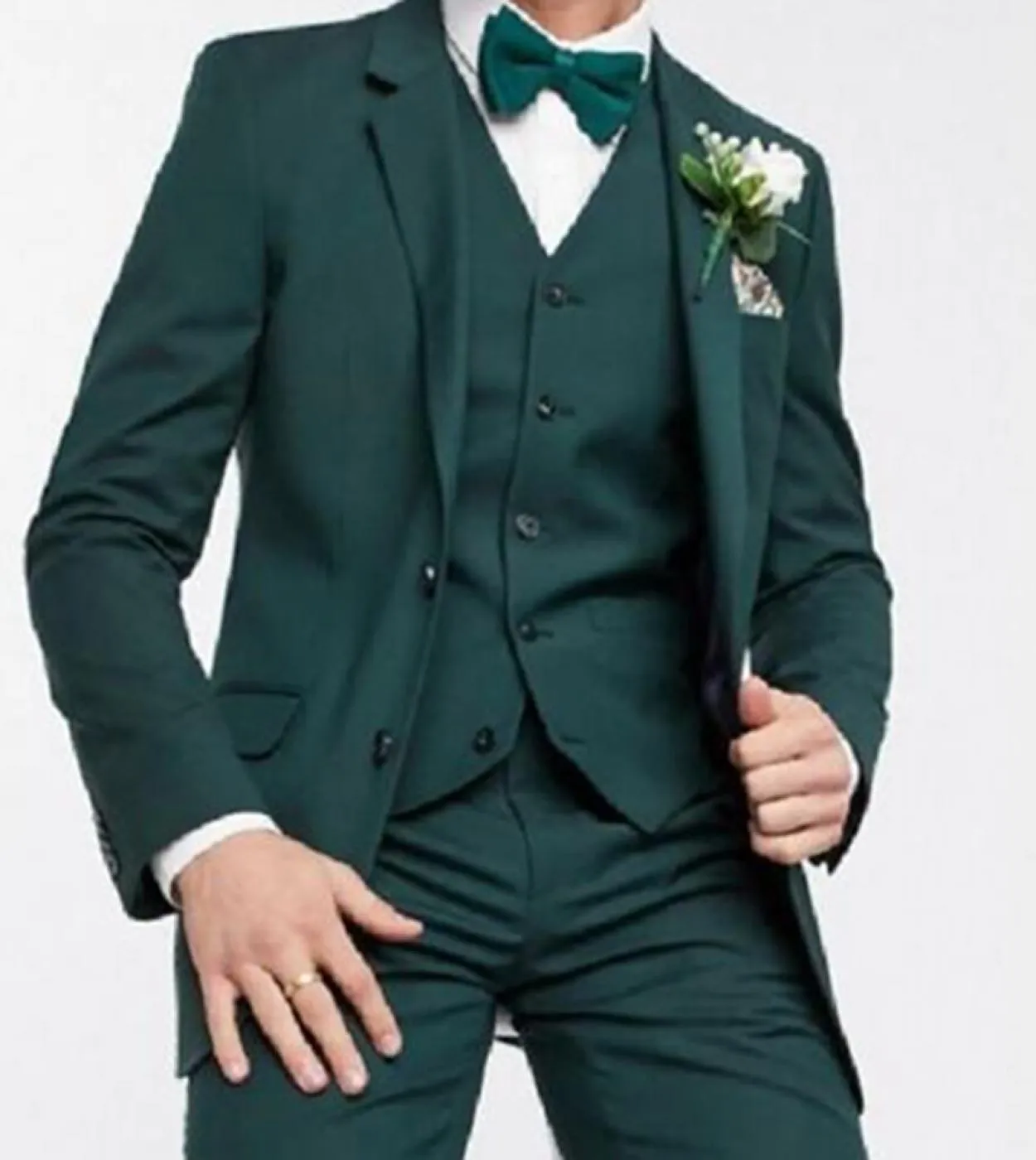 Smoking da sposo verde scuro a due bottoni su misura Groomsmen Abiti da uomo slim fit da uomo giacca  pantaloni  gilet Costu