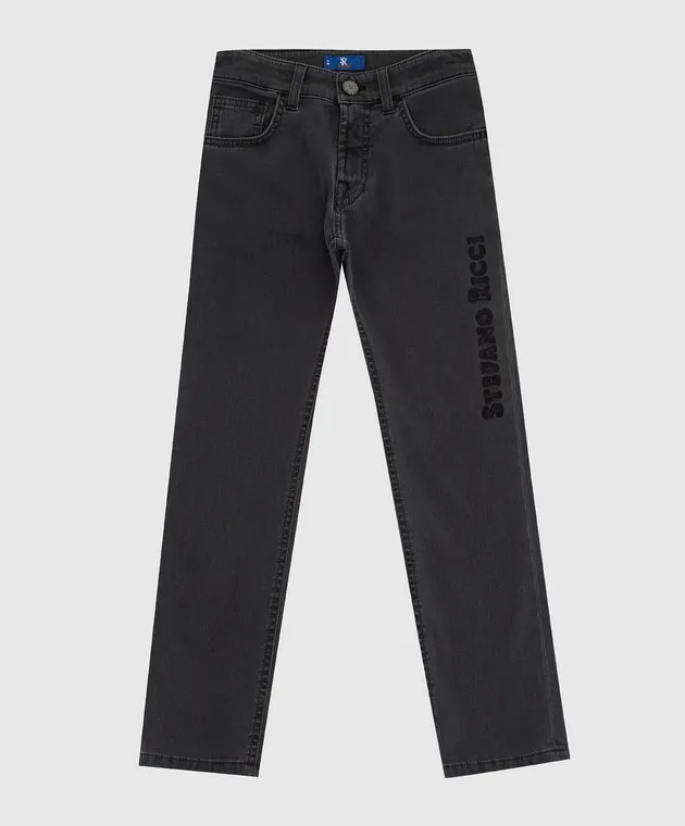 Stefano Ricci Jeans grigi da bambino con logo ricamato YST04002001875
